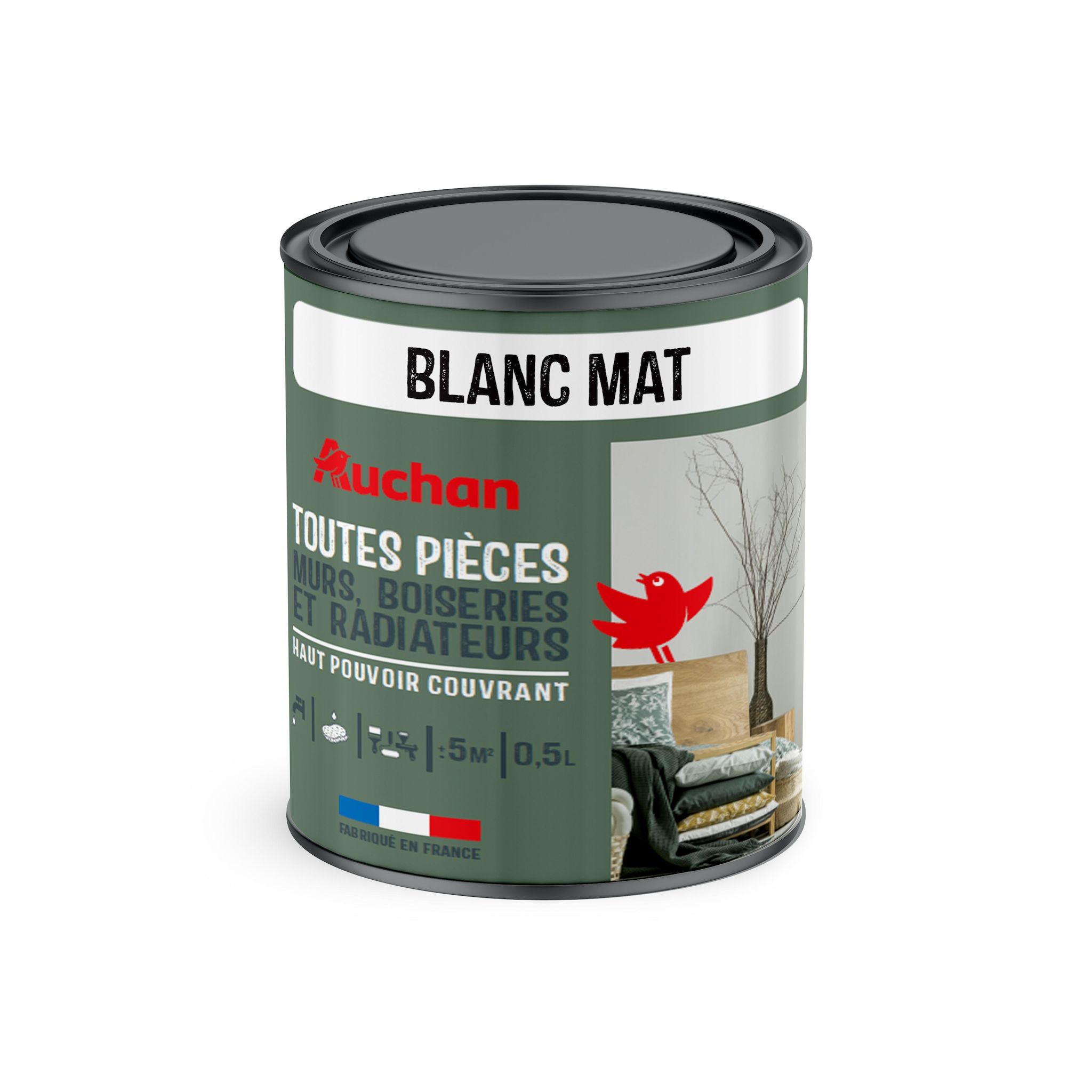 AUCHAN Peinture blanc mat toutes pièces murs, boiseries et radiateurs