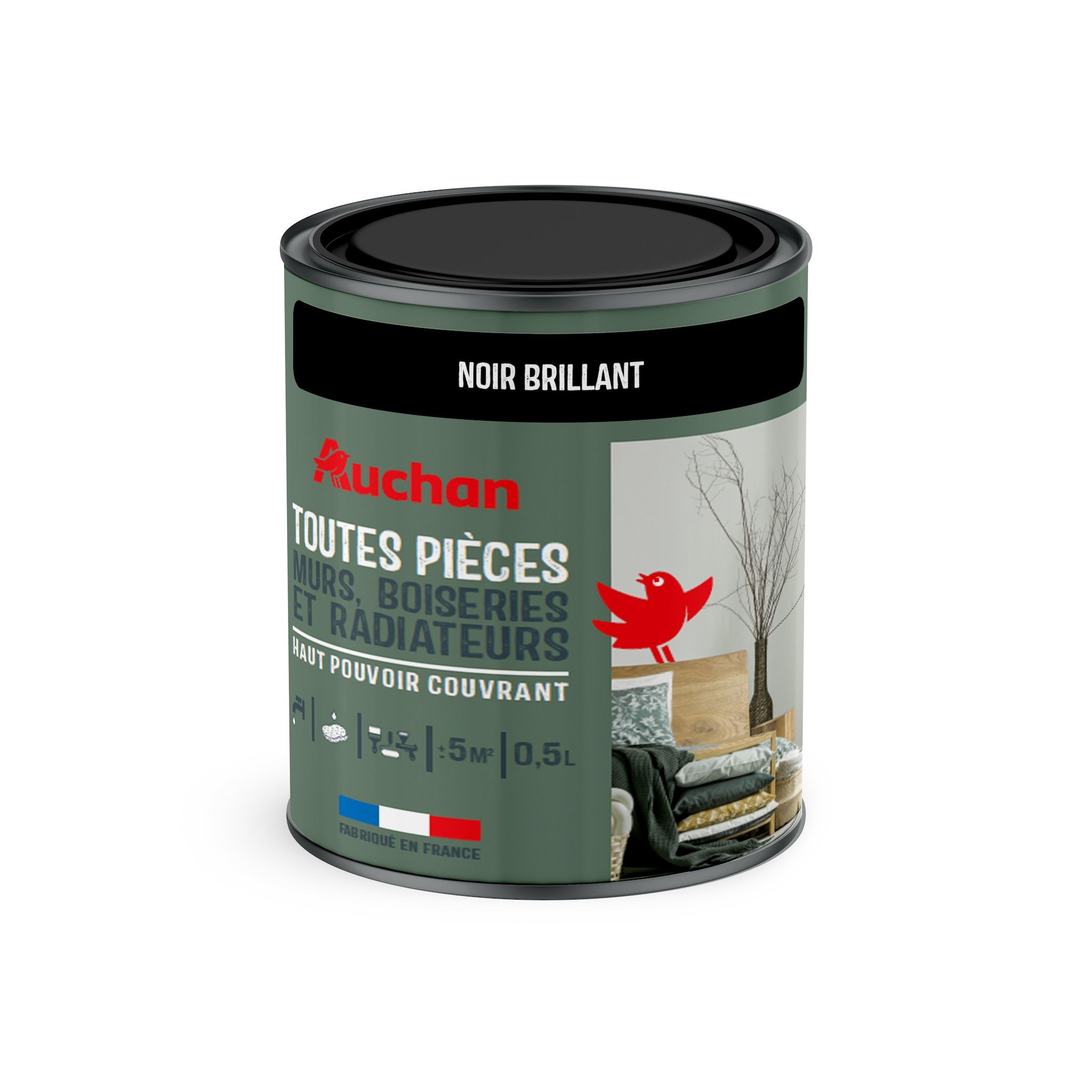 AUCHAN Peinture noir brillant toutes pièces murs, boiseries et radiateurs