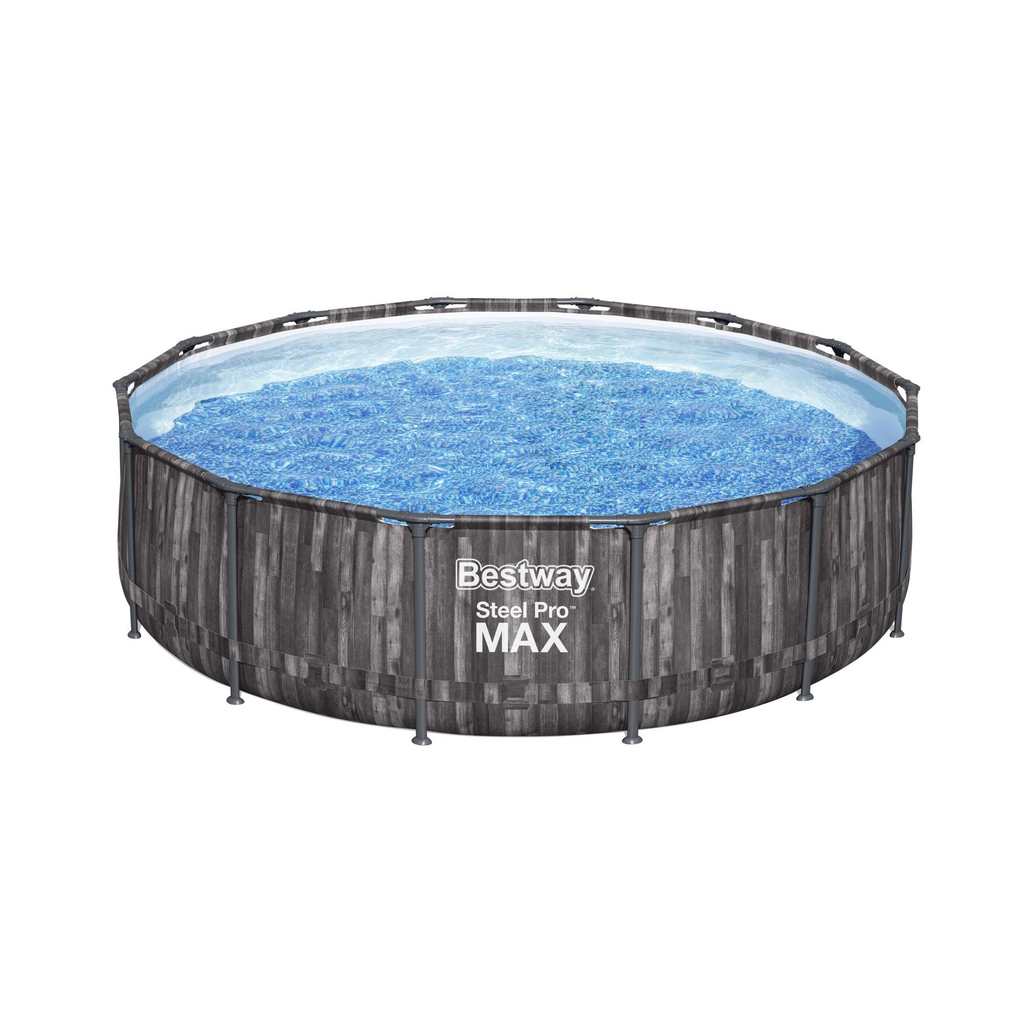 Voir la diapositive 3 : BESTWAY Piscine hors sol ronde Steel Pro Max™ 427 x 107 cm décor bois avec filtre à cartouche, bâche et échelle