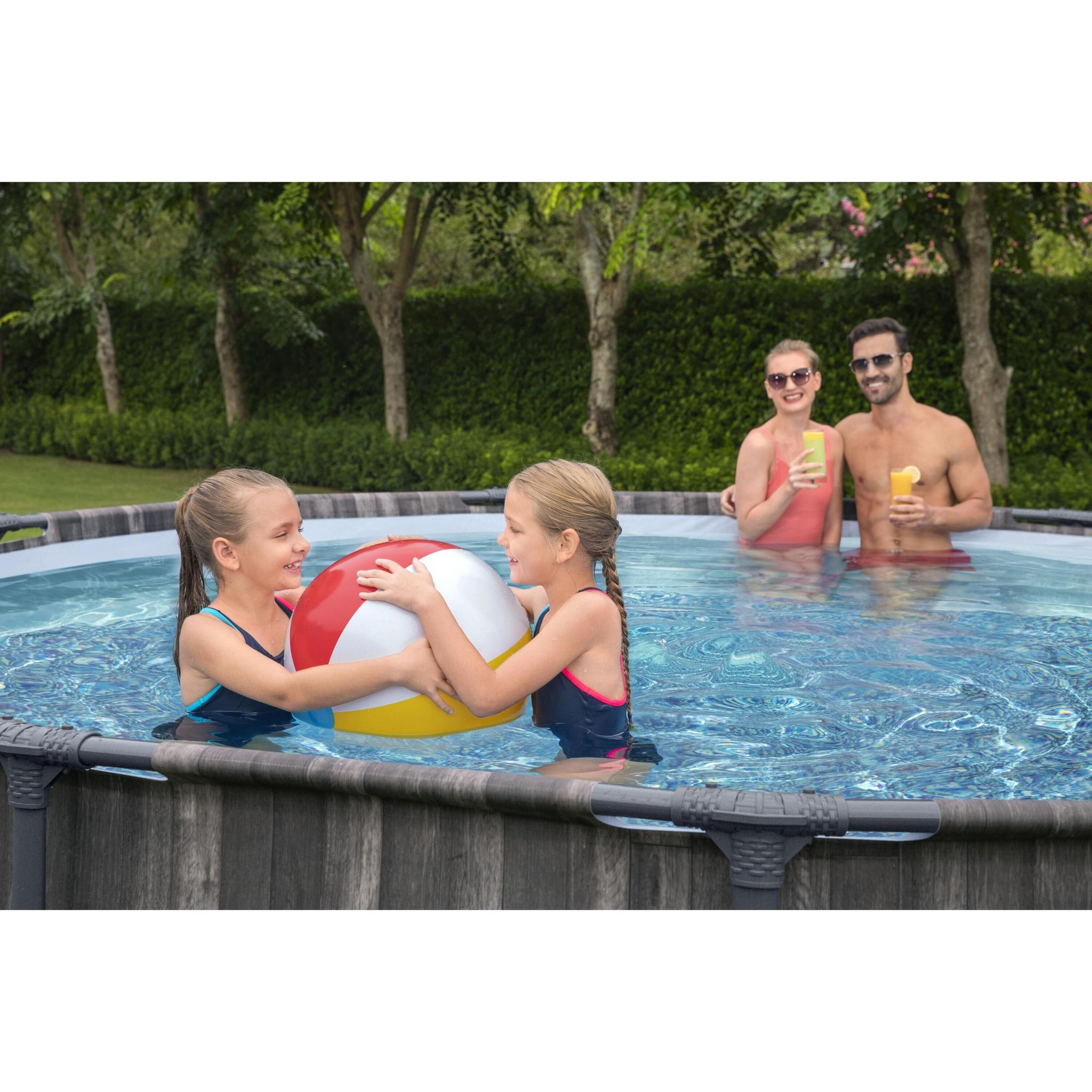 Voir la diapositive 5 : BESTWAY Piscine hors sol ronde Steel Pro Max™ 427 x 107 cm décor bois avec filtre à cartouche, bâche et échelle