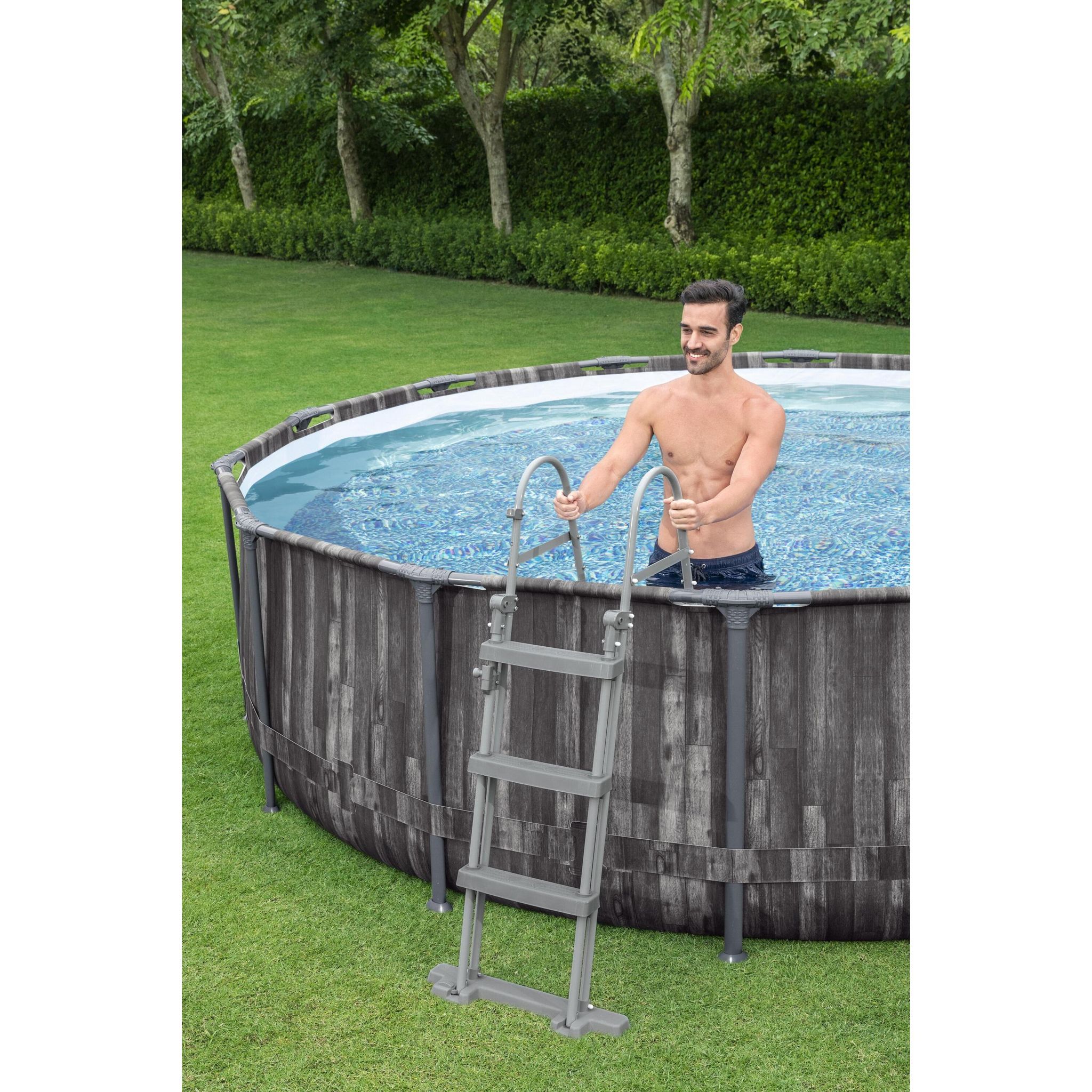 Voir la diapositive 6 : BESTWAY Piscine hors sol ronde Steel Pro Max™ 427 x 107 cm décor bois avec filtre à cartouche, bâche et échelle
