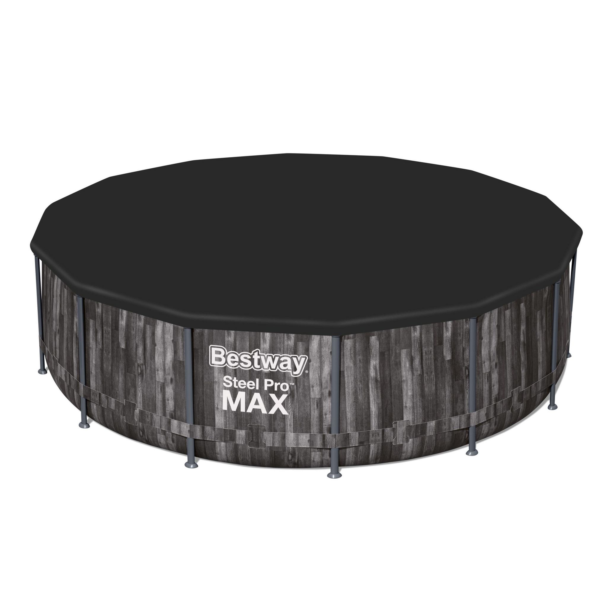 Voir la diapositive 7 : BESTWAY Piscine hors sol ronde Steel Pro Max™ 427 x 107 cm décor bois avec filtre à cartouche, bâche et échelle