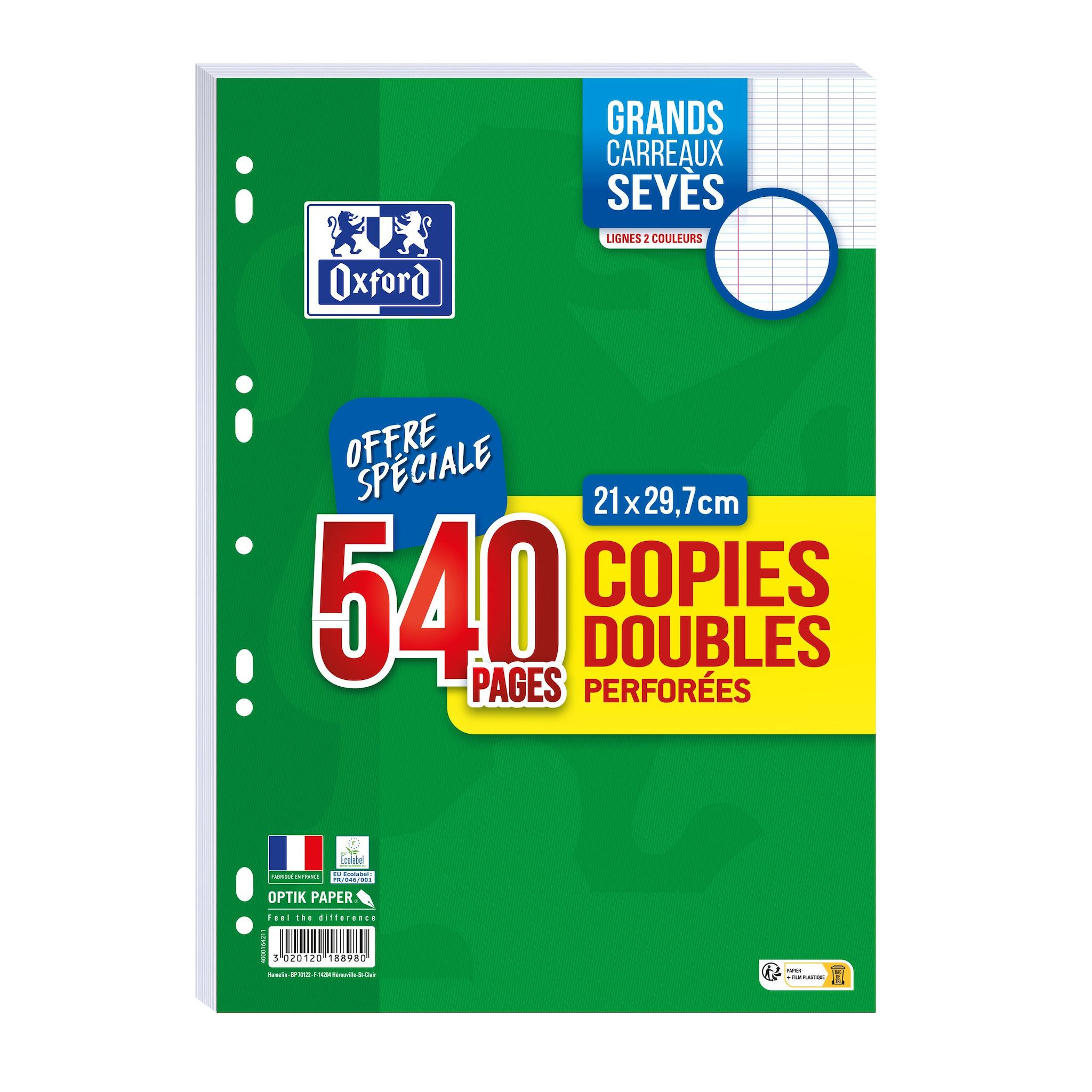 HAMELIN Copies Doubles perforées x540 pages Oxford Seyes 90g