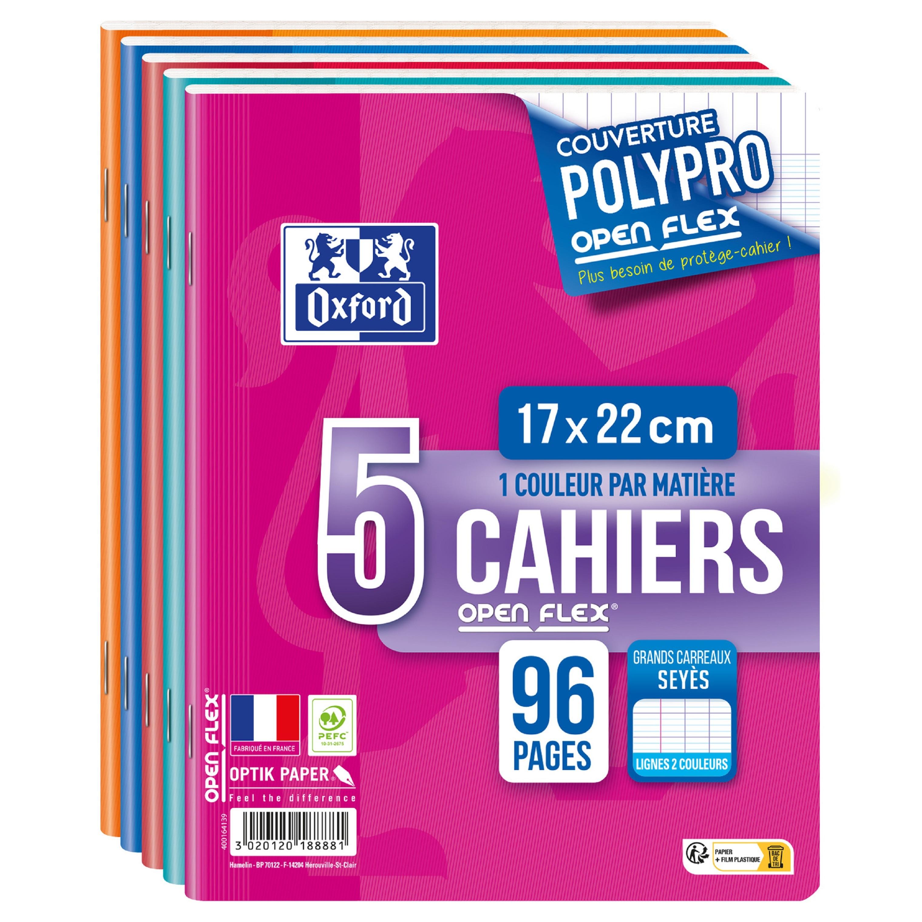 HAMELIN Cahiers x5 Oxford Openflex 17x22cm Seyes 96 pages 90G
