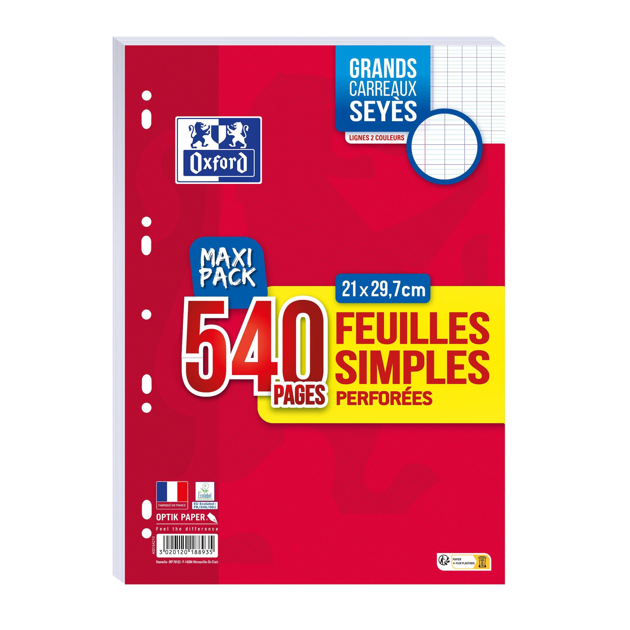 HAMELIN Feuilles simples perforées Oxford x540 Seyes 90g