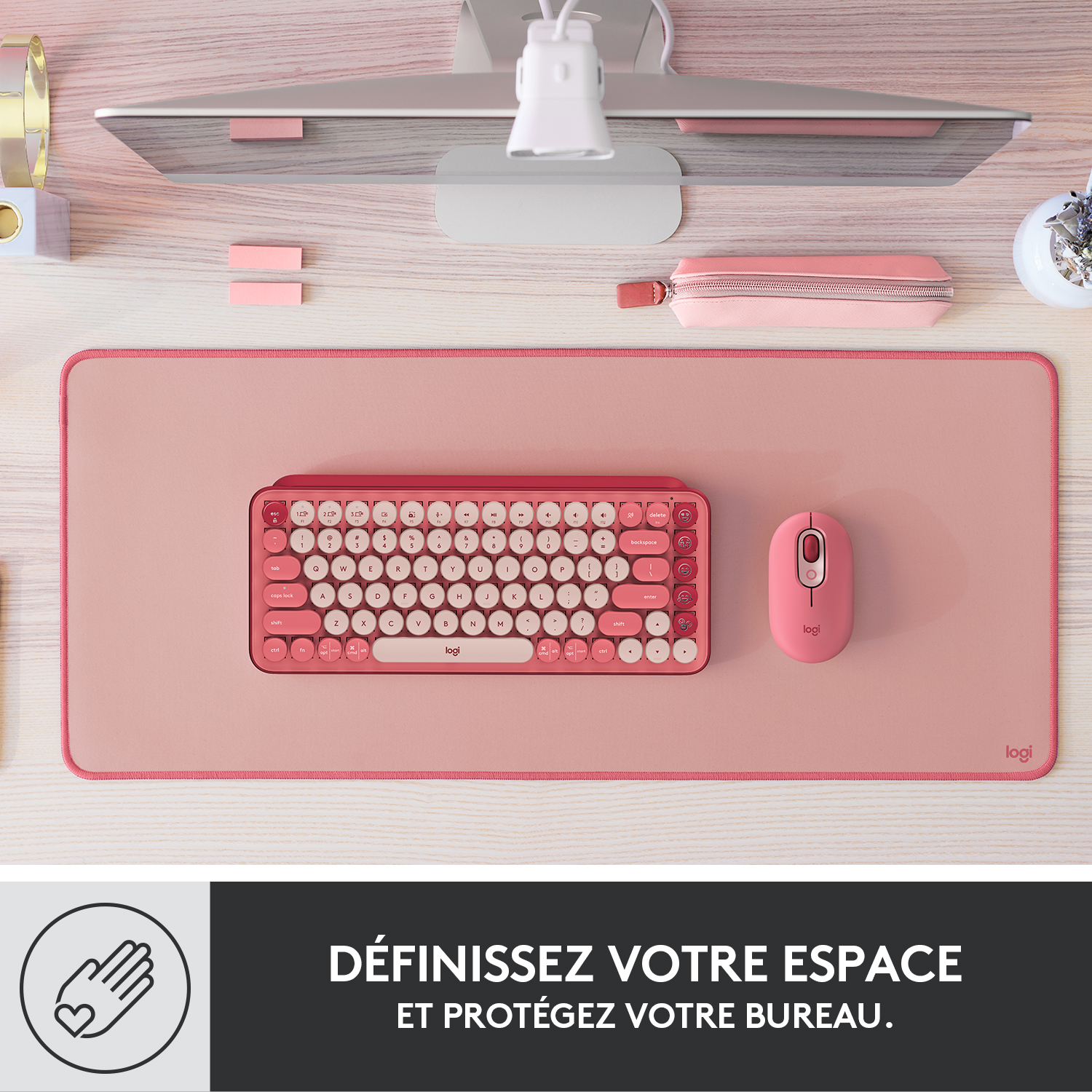 Voir la diapositive 2 : LOGITECH Tapis de souris BUREAU - Rose