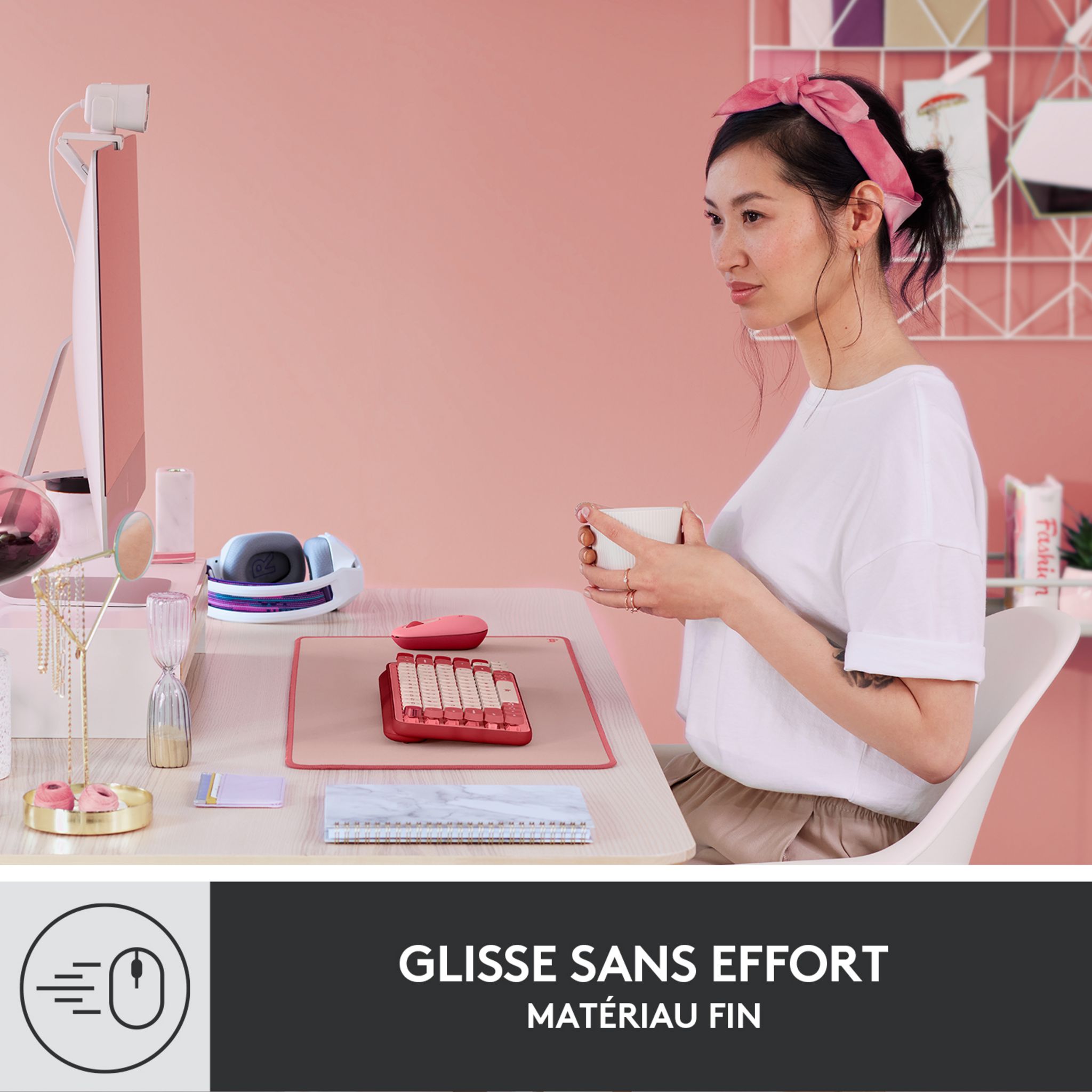 Voir la diapositive 5 : LOGITECH Tapis de souris BUREAU - Rose