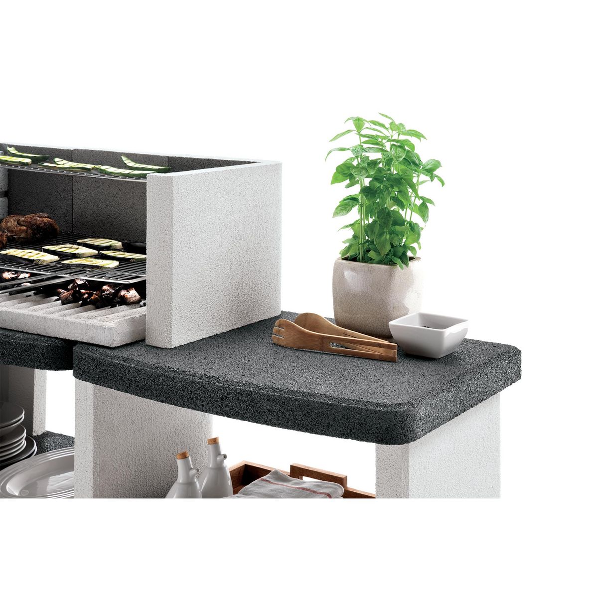 EASY GARDEN BY PALAZZETTI Barbecue fixe charbon avec plan de travail - En pierre - MENTON