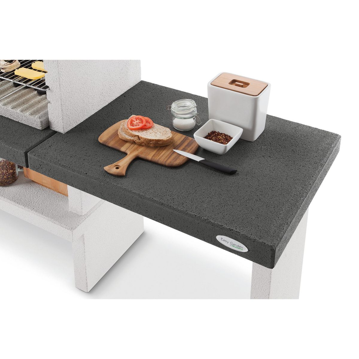 EASY GARDEN BY PALAZZETTI Barbecue fixe charbon - En pierre - Avec hotte et plan de travail - RAVELLO