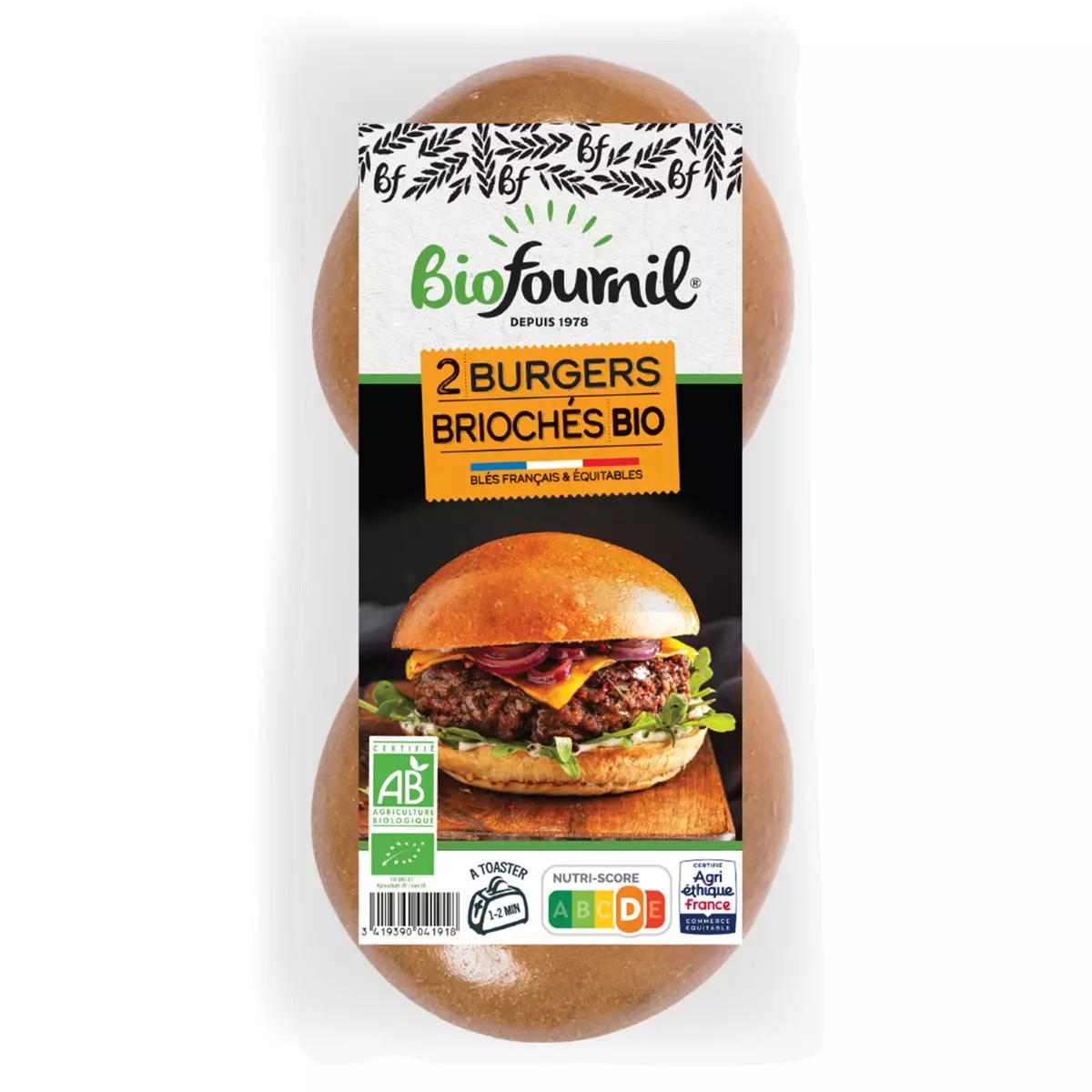 BIOFOURNIL Pains burgers briochés bio gourmand 2 burgers 150g
