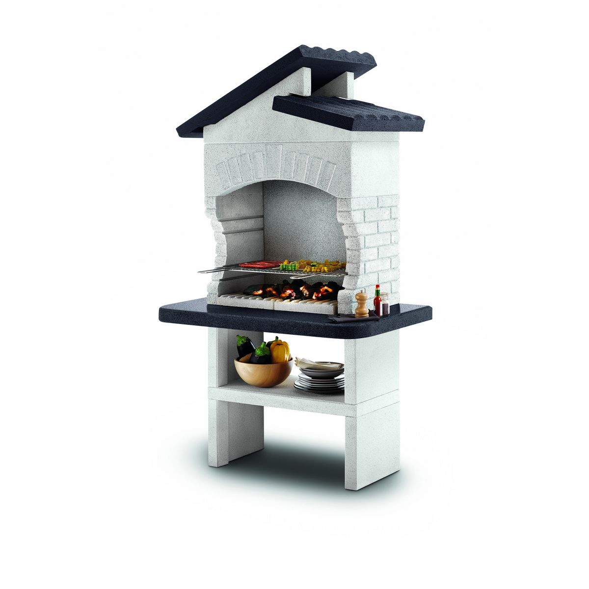 EASY GARDEN BY PALAZZETTI Barbecue fixe charbon - En pierre - Avec hotte - PROCIDA