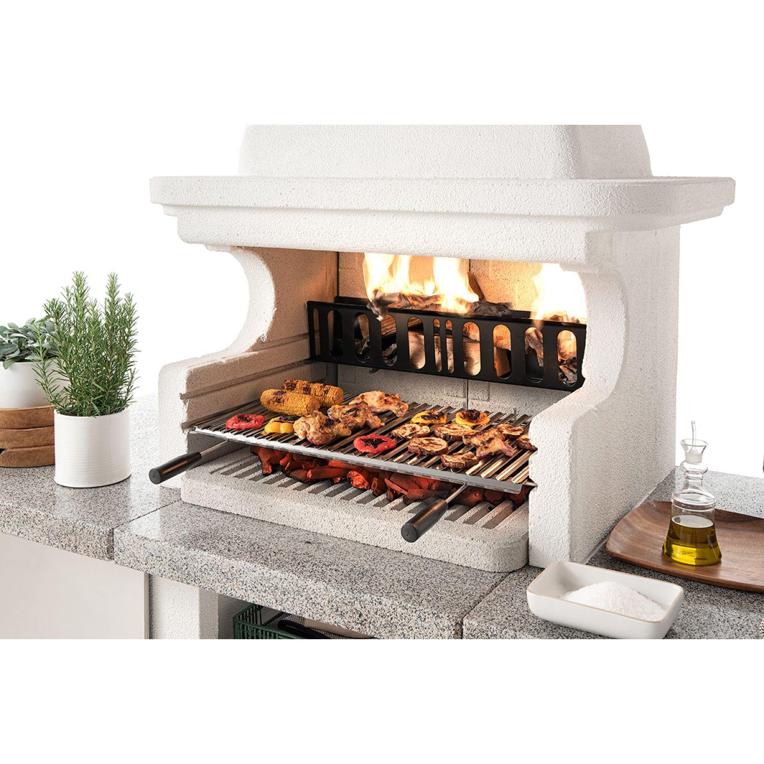 Voir la diapositive 2 : EASY GARDEN BY PALAZZETTI Barbecue fixe charbon - En pierre - Avec hotte, plan de travail et porte-bûche - GLASGOW