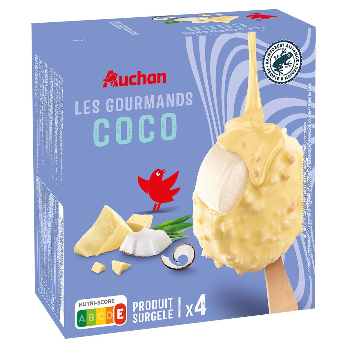 AUCHAN Bâtonnets glacés façon rocher à la noix de coco 4 pièces 202g
