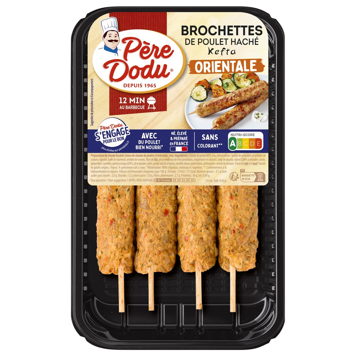 PERE DODU Brochettes orientales poulet haché kefta 4 pièces 240g