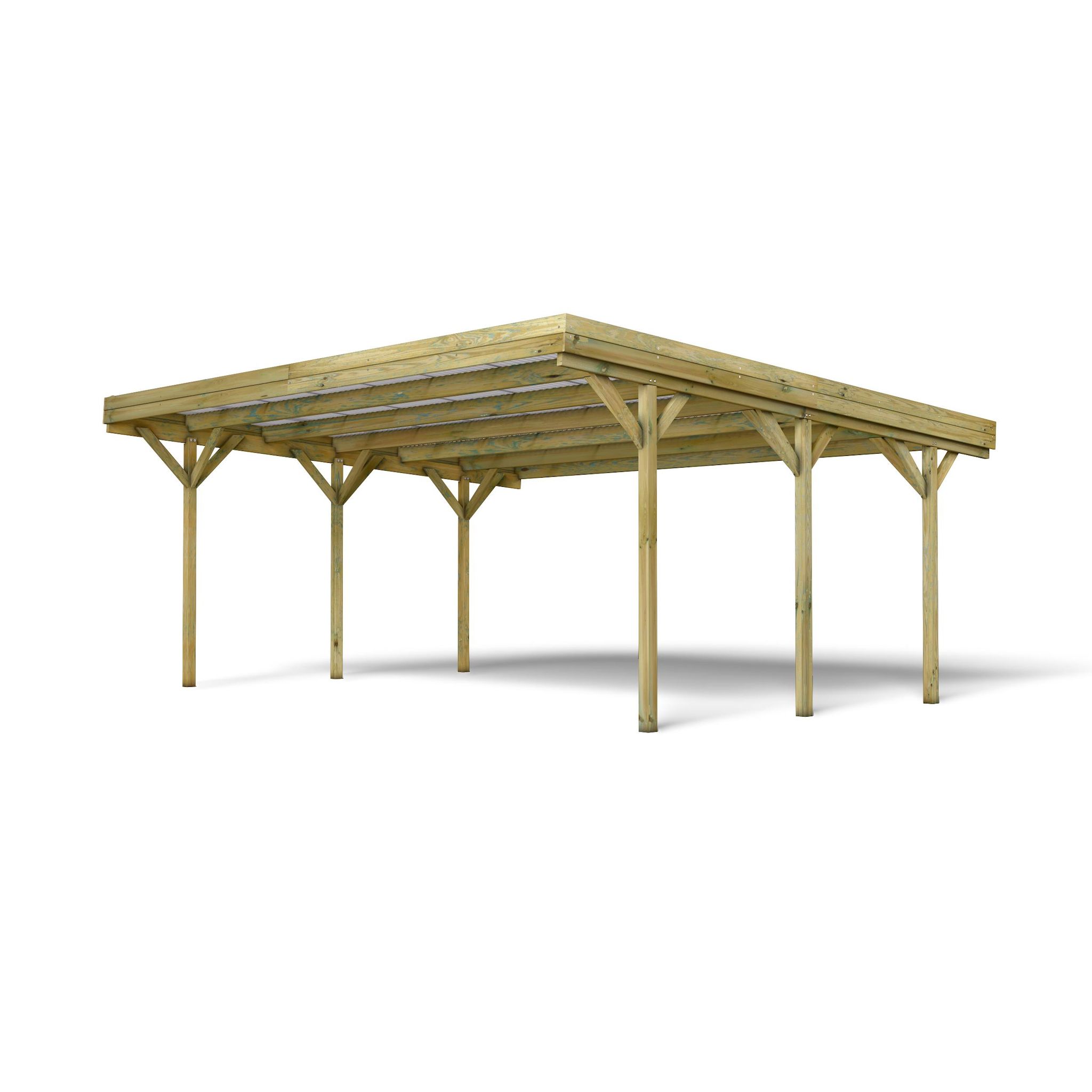 CERLAND Carport adossé toit plat- Bois traité autoclave