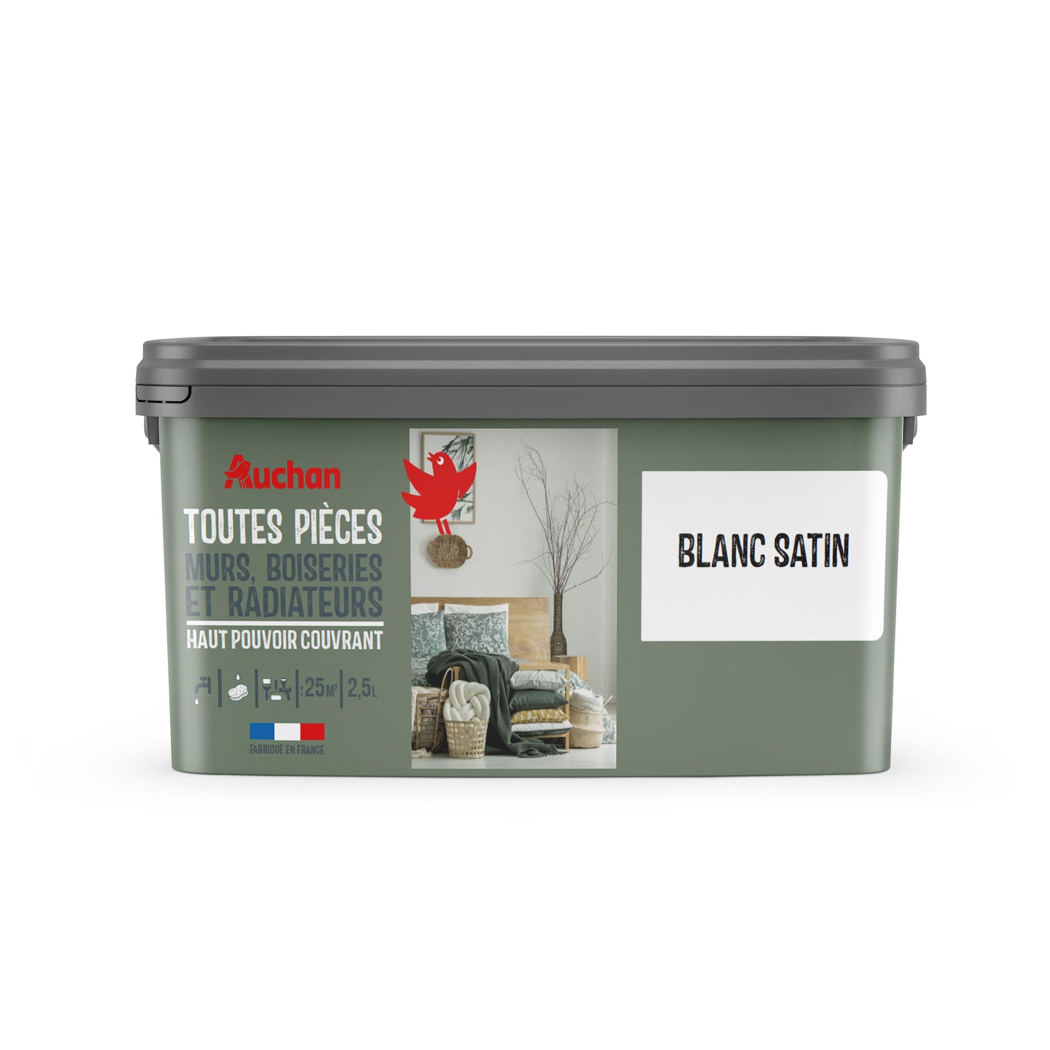 AUCHAN Peinture toute pièce satin blanc 2,5l