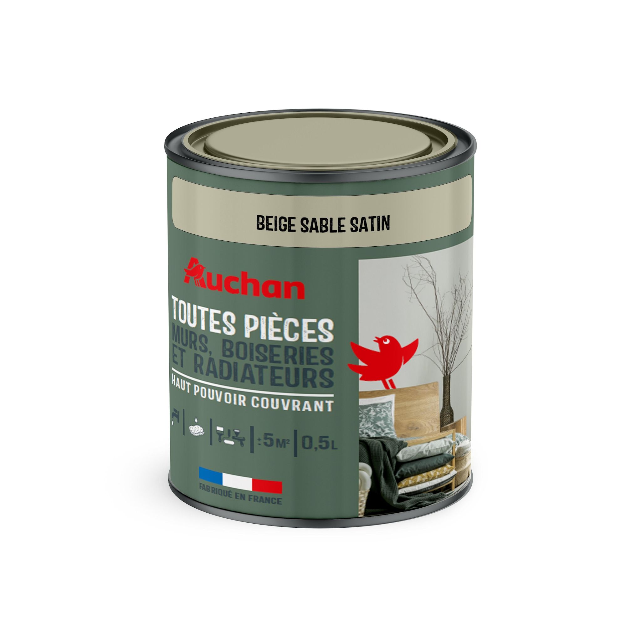 AUCHAN Peinture beige sable satin toutes pièces murs, boiseries et radiateurs