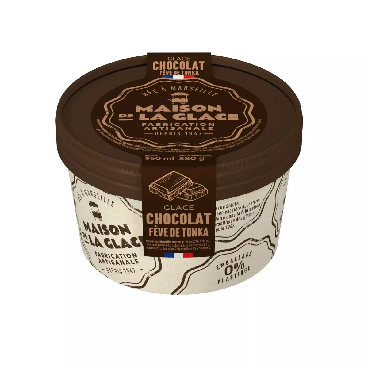 MAISON DE LA GLACE Pot de crème glacée au chocolat fève de tonka 380g