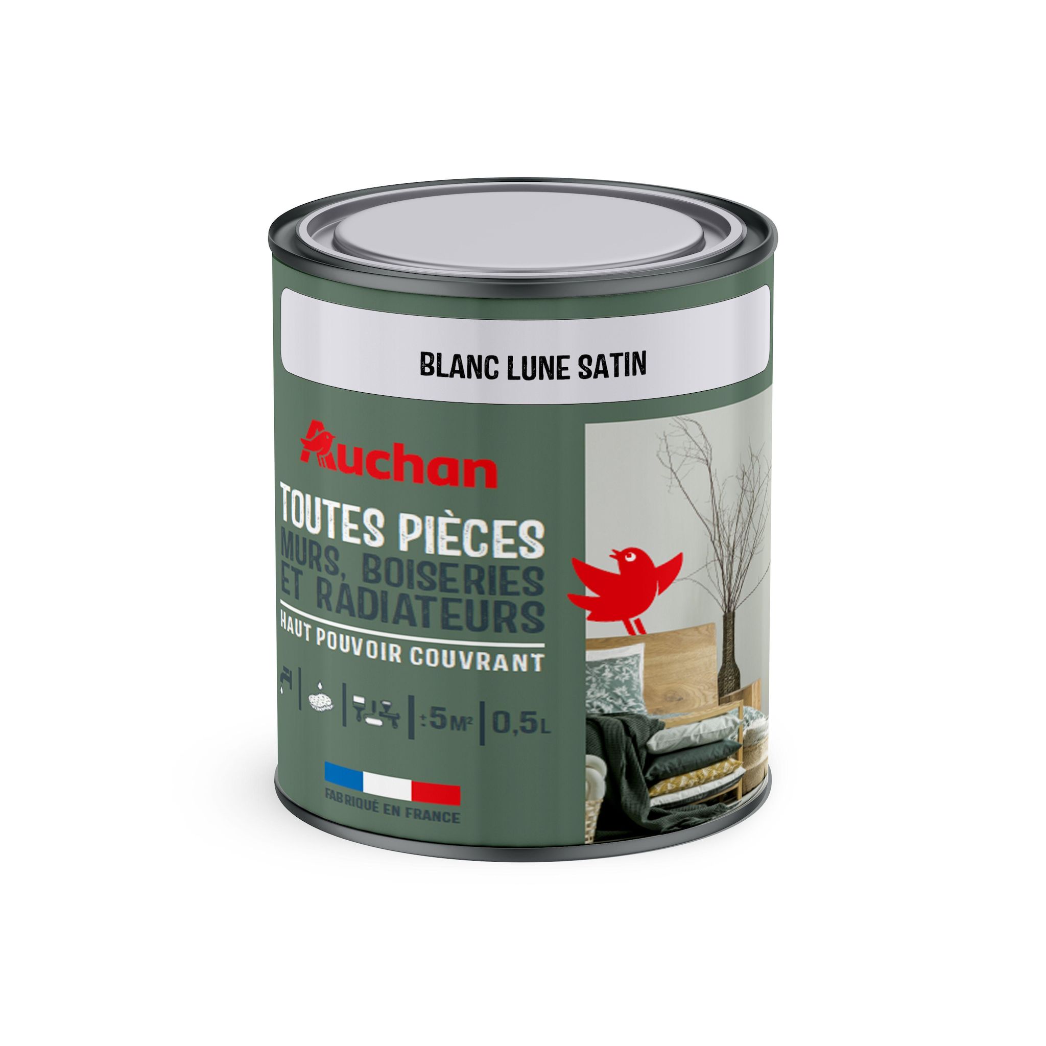 AUCHAN Peinture toute pièce satin blanc lune 0,5l