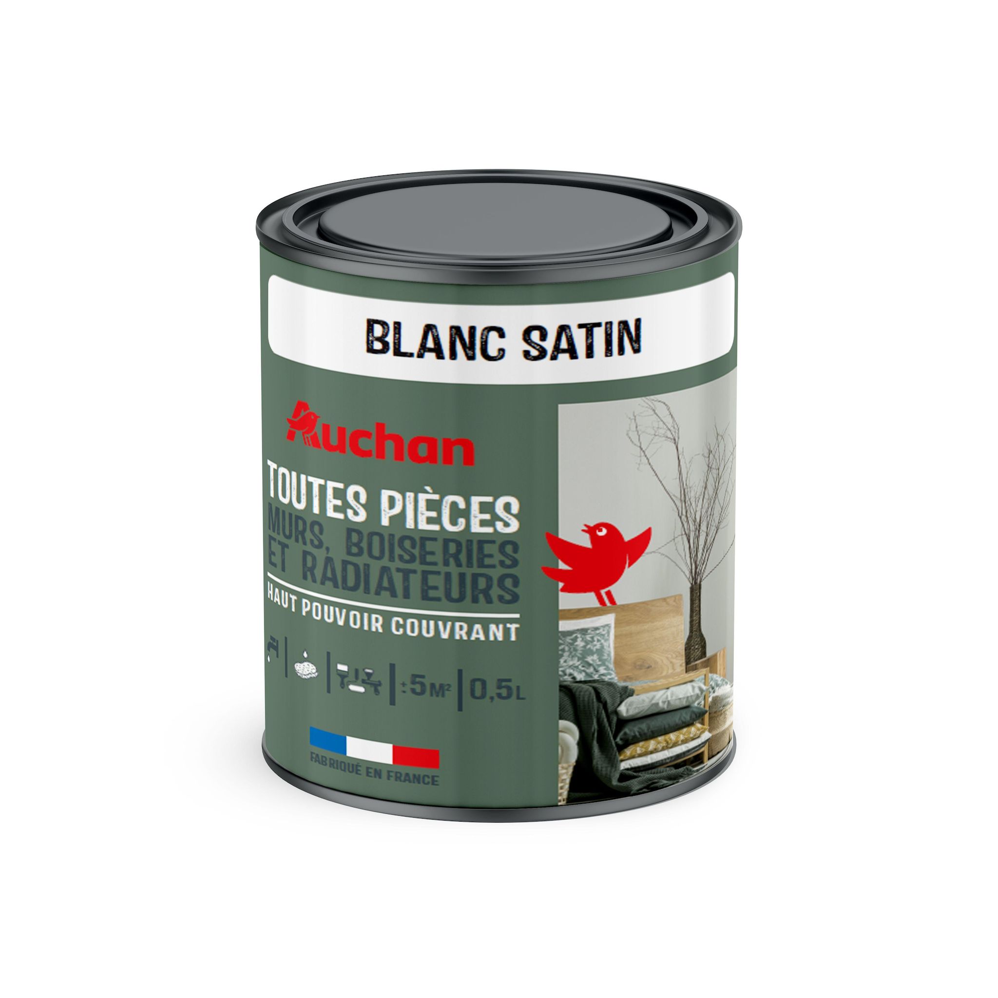 AUCHAN Peinture toute pièce satin blanc 0,5l