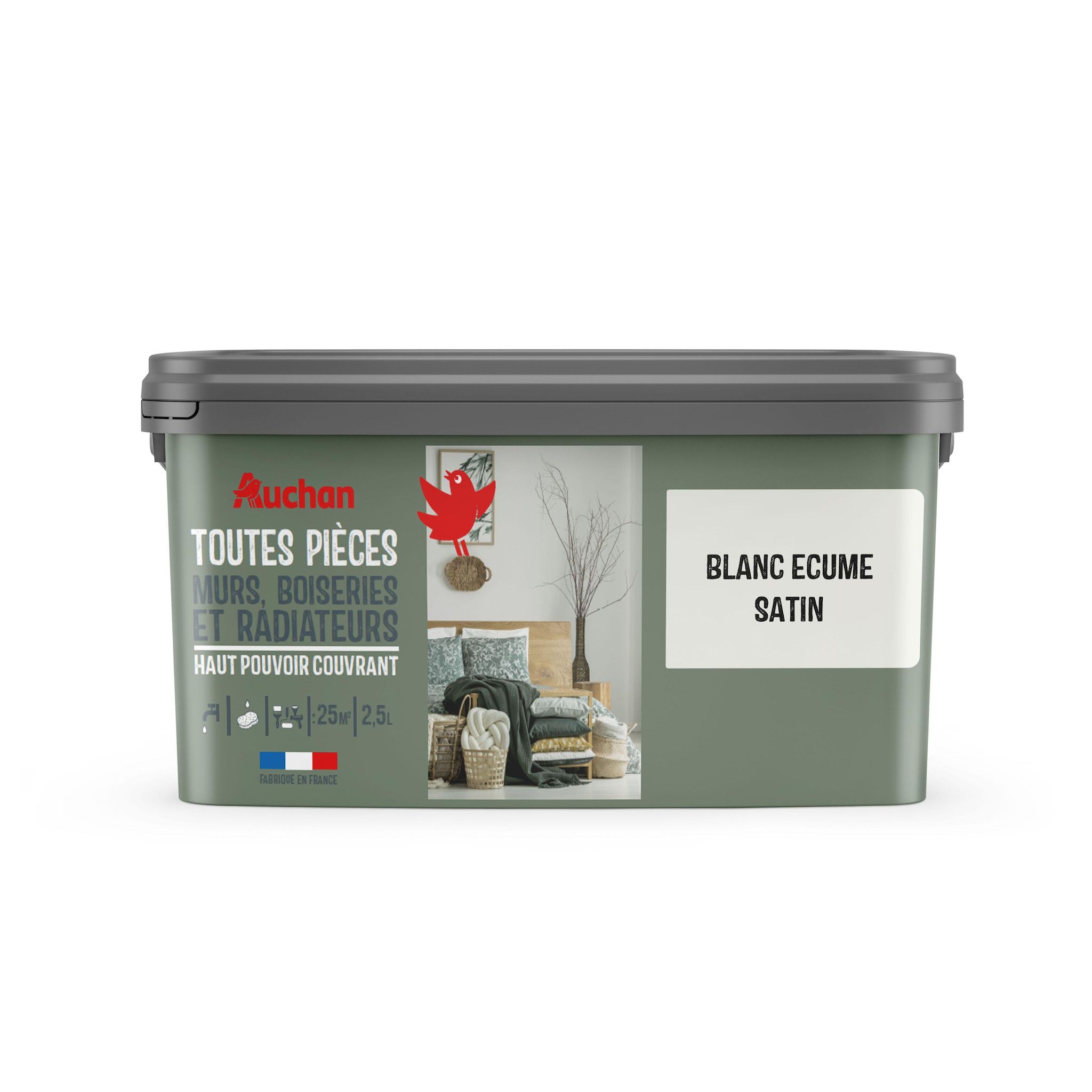 AUCHAN Peinture toute pièce satin blanc écume 2,5l