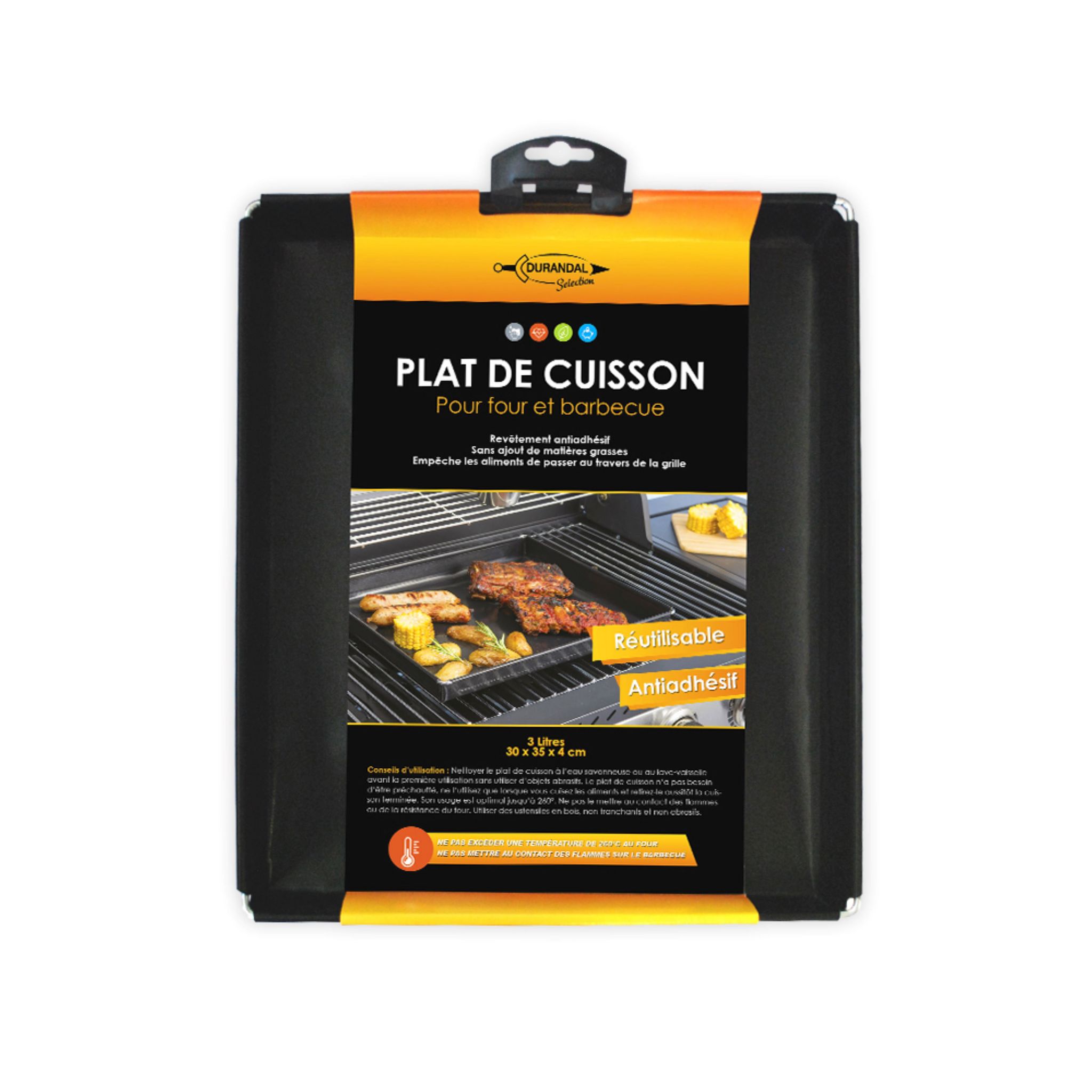 Petit plat de cuisson barbecue/four 19x29x3cm - Noir