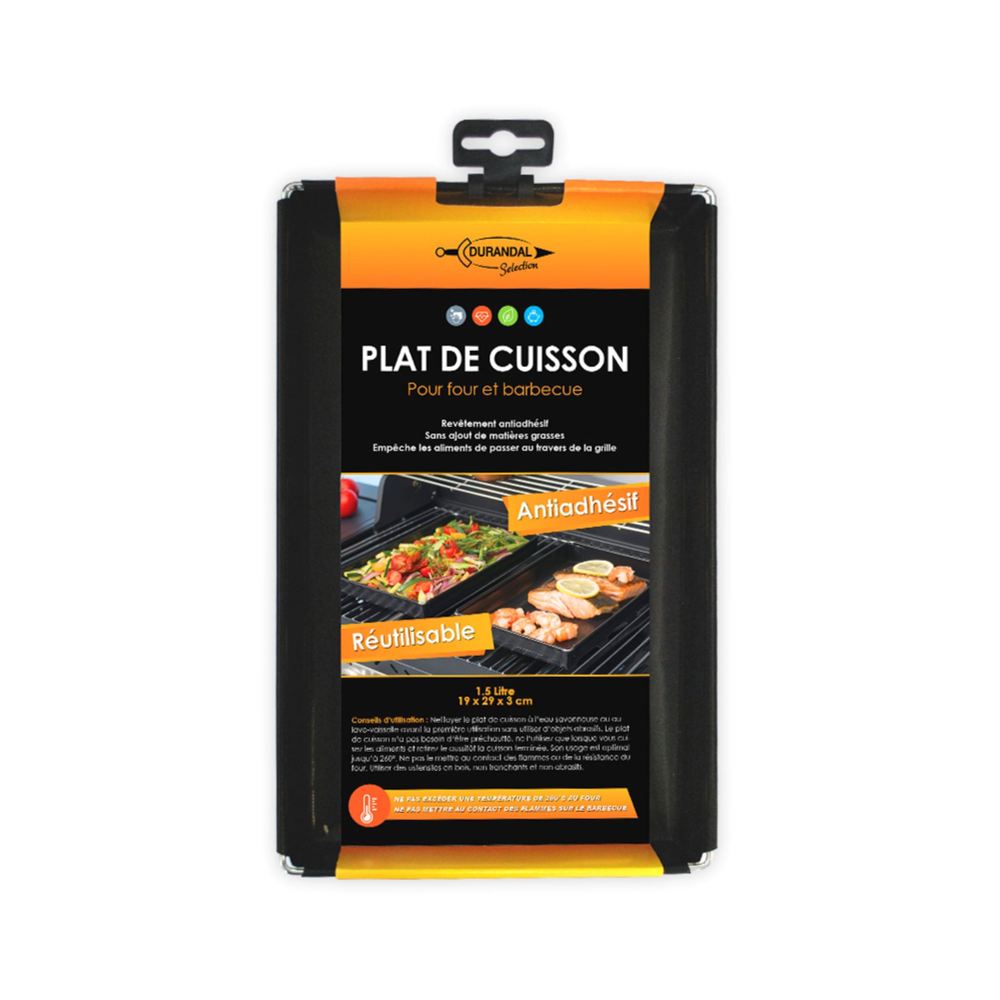 Voir la diapositive 3 : Grand plat de cuisson barbecue/four 29x34x4cm - Noir
