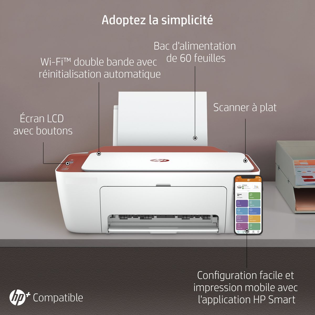 HP Imprimante DESKJET 2723E Terracotta - compatible Instant Ink 