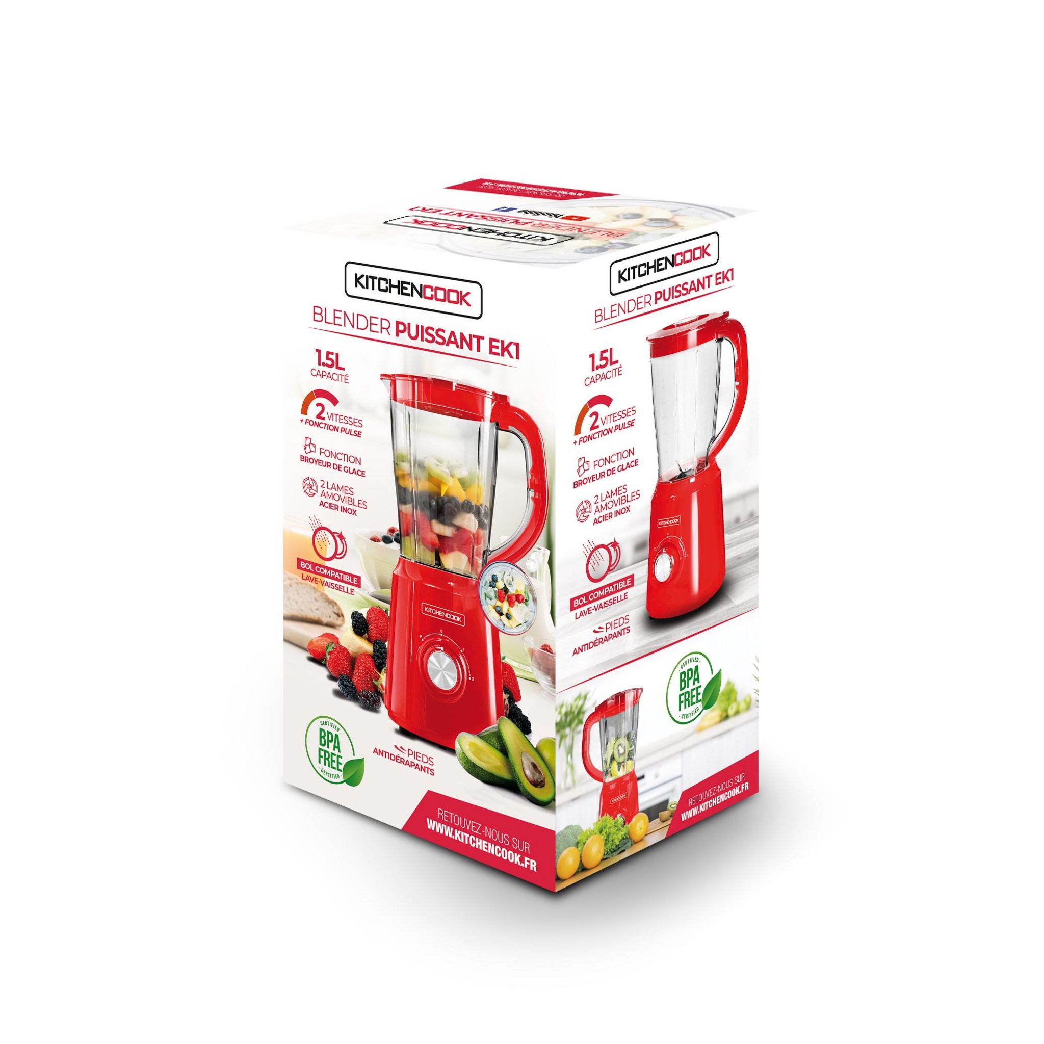 Voir la diapositive 7 : KITCHENCOOK Blender B5TURBO - Rouge