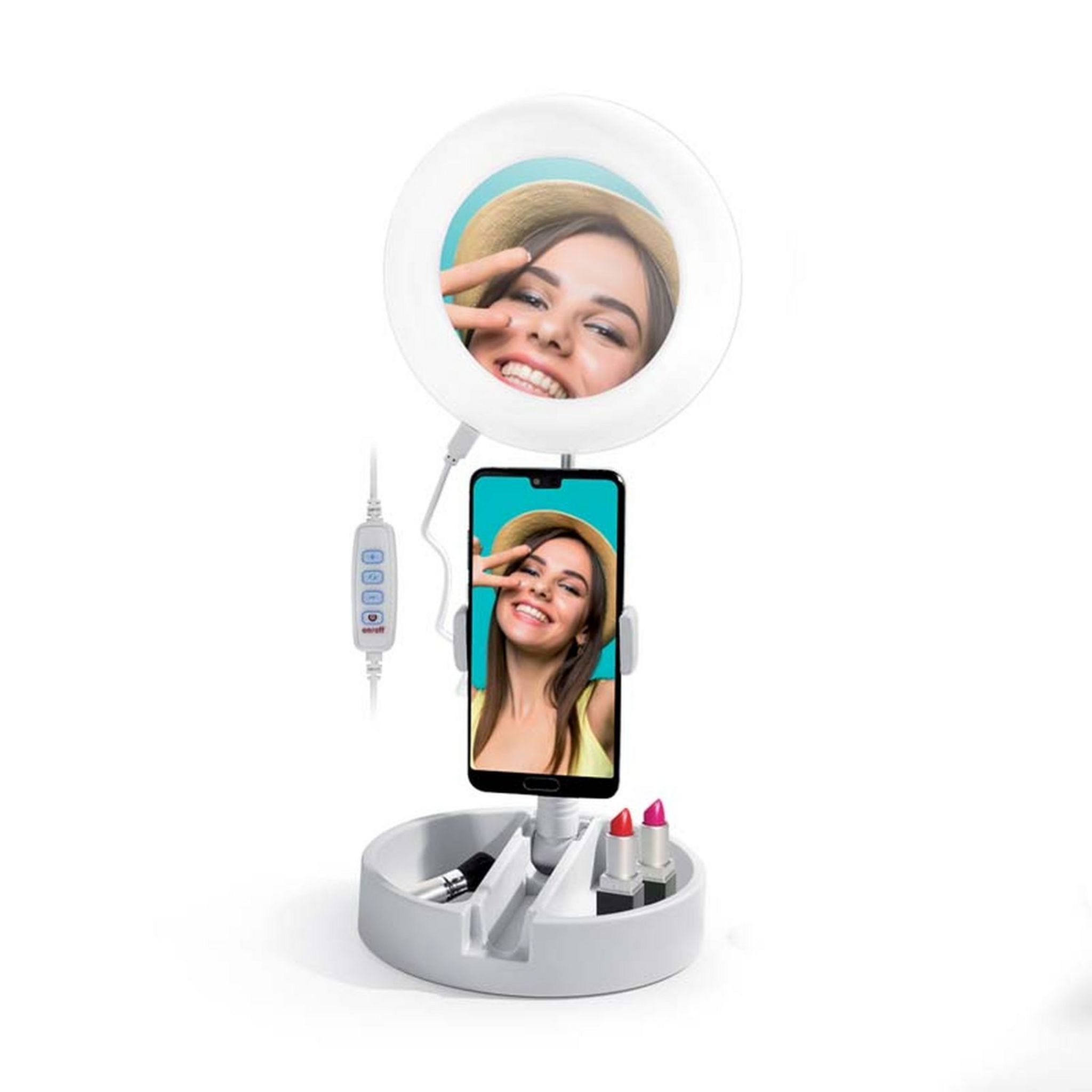 Voir la diapositive 3 : YOGHI Miroir selfie LED MRR1  - Blanc