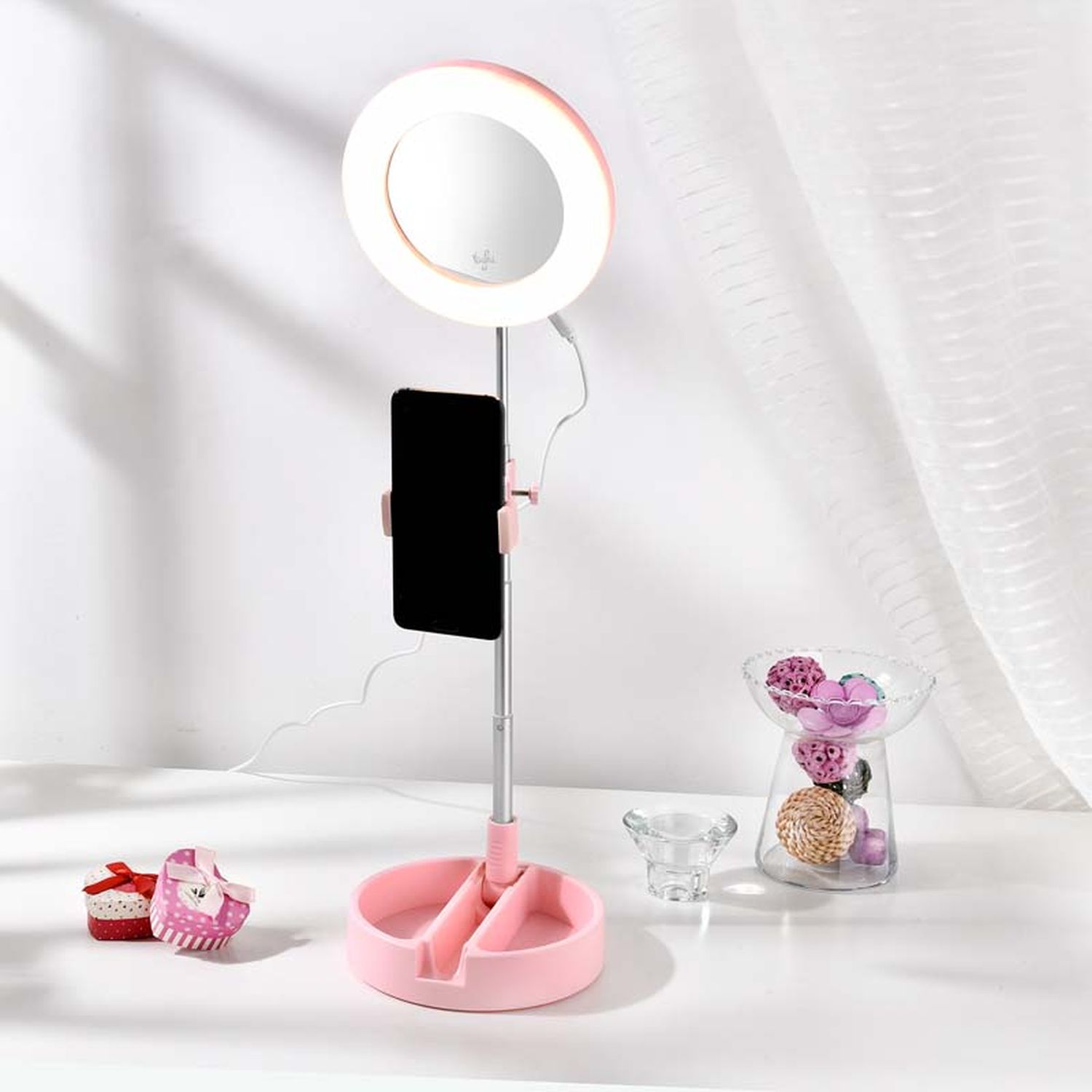 Voir la diapositive 6 : YOGHI Miroir selfie LED MRR1  - Rose