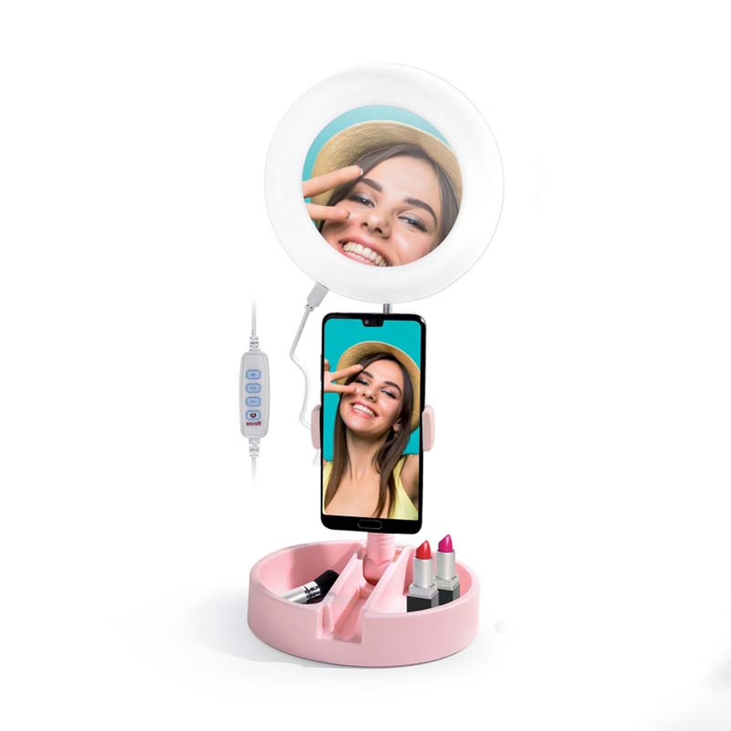 Voir la diapositive 7 : YOGHI Miroir selfie LED MRR1  - Rose