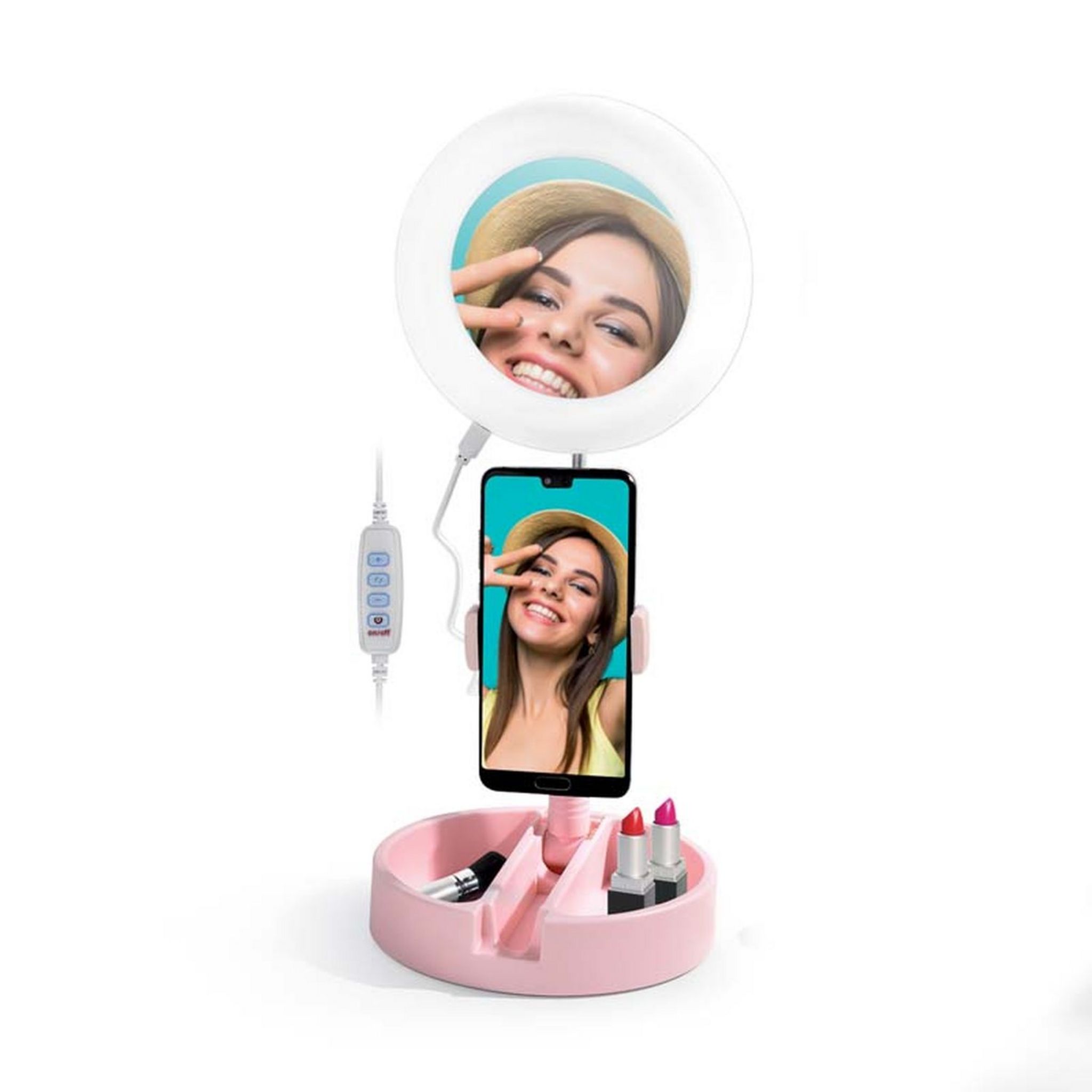 Voir la diapositive 7 : YOGHI Miroir selfie LED MRR1  - Rose