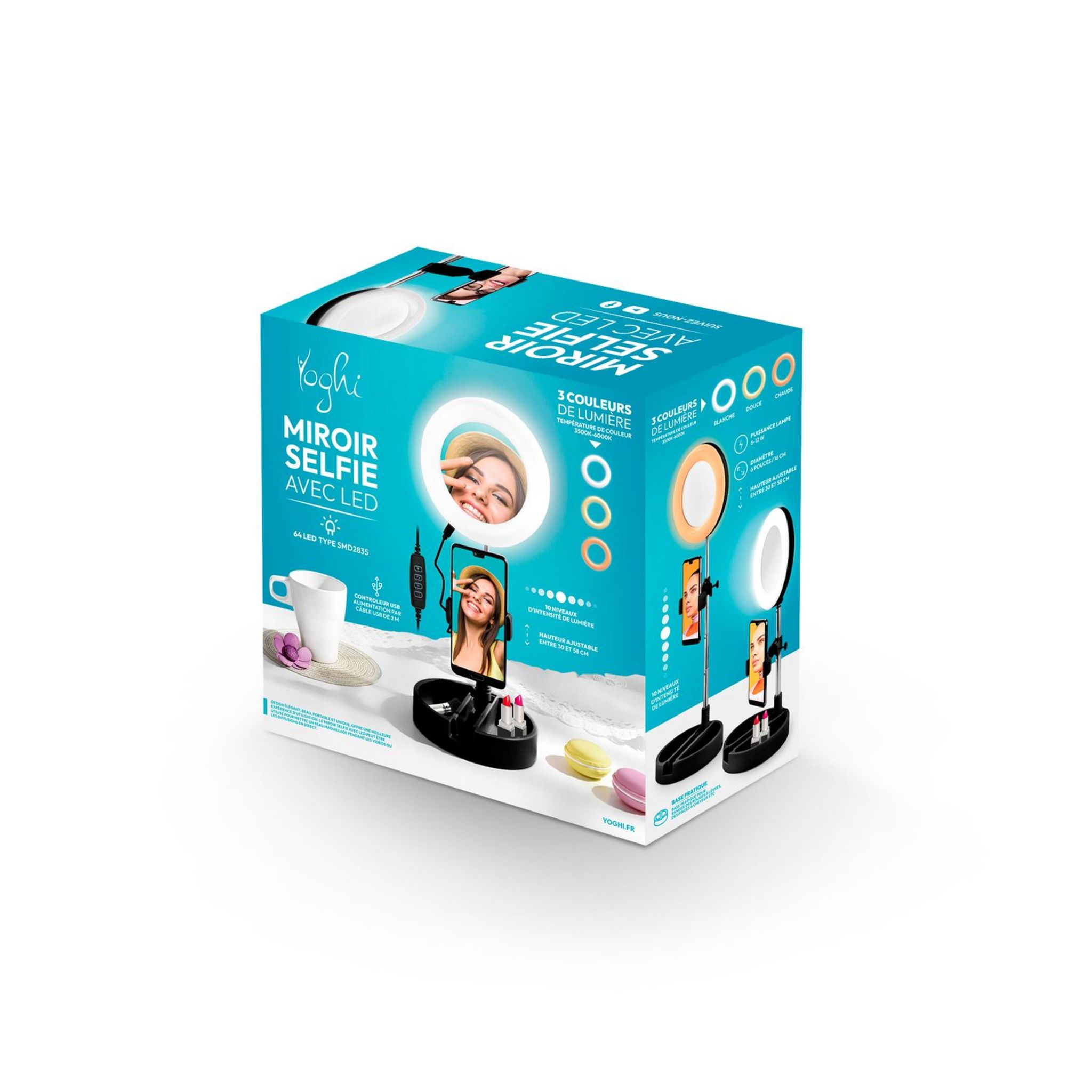 Voir la diapositive 6 : YOGHI Miroir selfie LED MRR1  - Noir