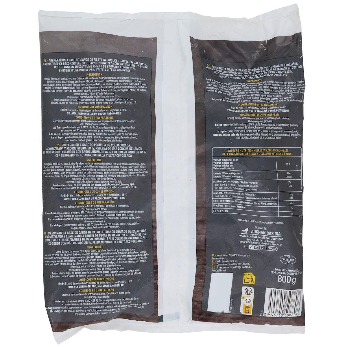 AUCHAN Cordons bleus de poulet 8 pièces 800g