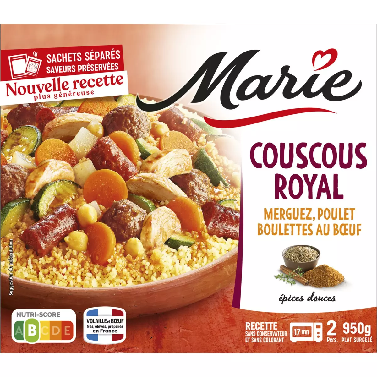 MARIE Couscous royal merguez poulet boulette au bœuf 2 parts  950g