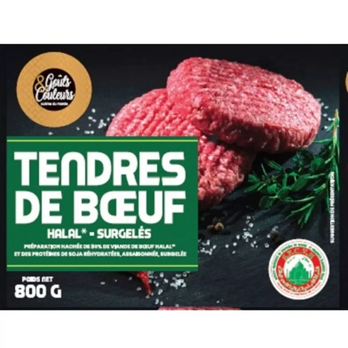 GOUTS & COULEURS Steak haché de bouef halal 10 pièces 800g