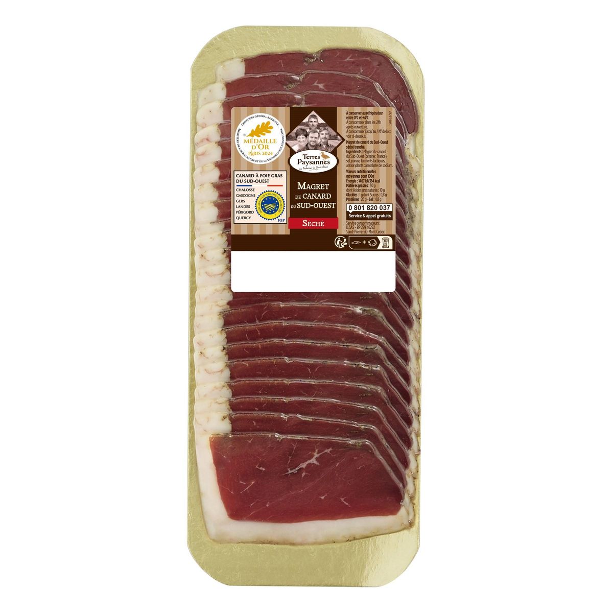 TERRES PAYSANNES Magret de canard du sud-ouest séché tranché 70g