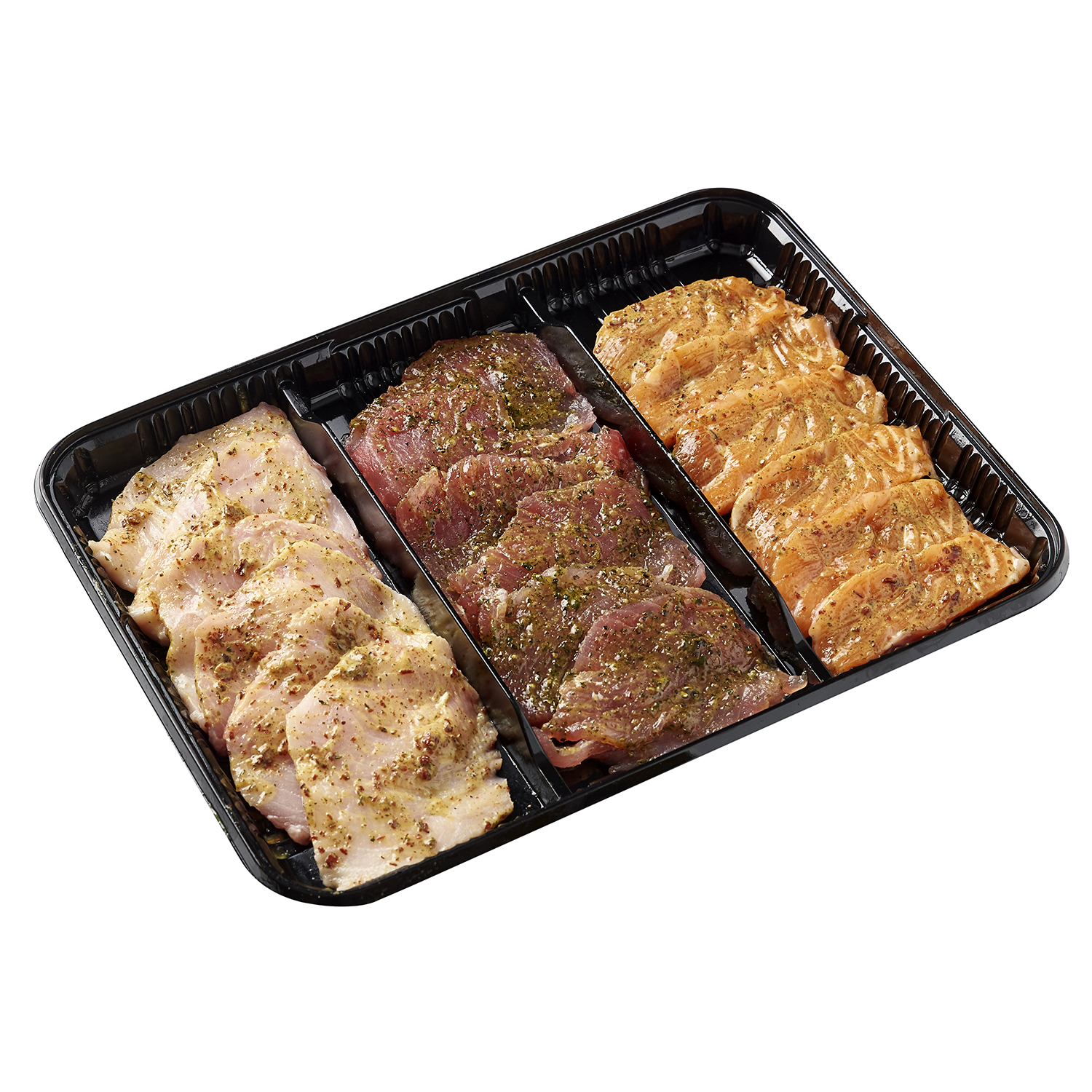 LA MARÉE DU JOUR Plateau plancha saumon thon et espadon mariné 2/3 parts 600g