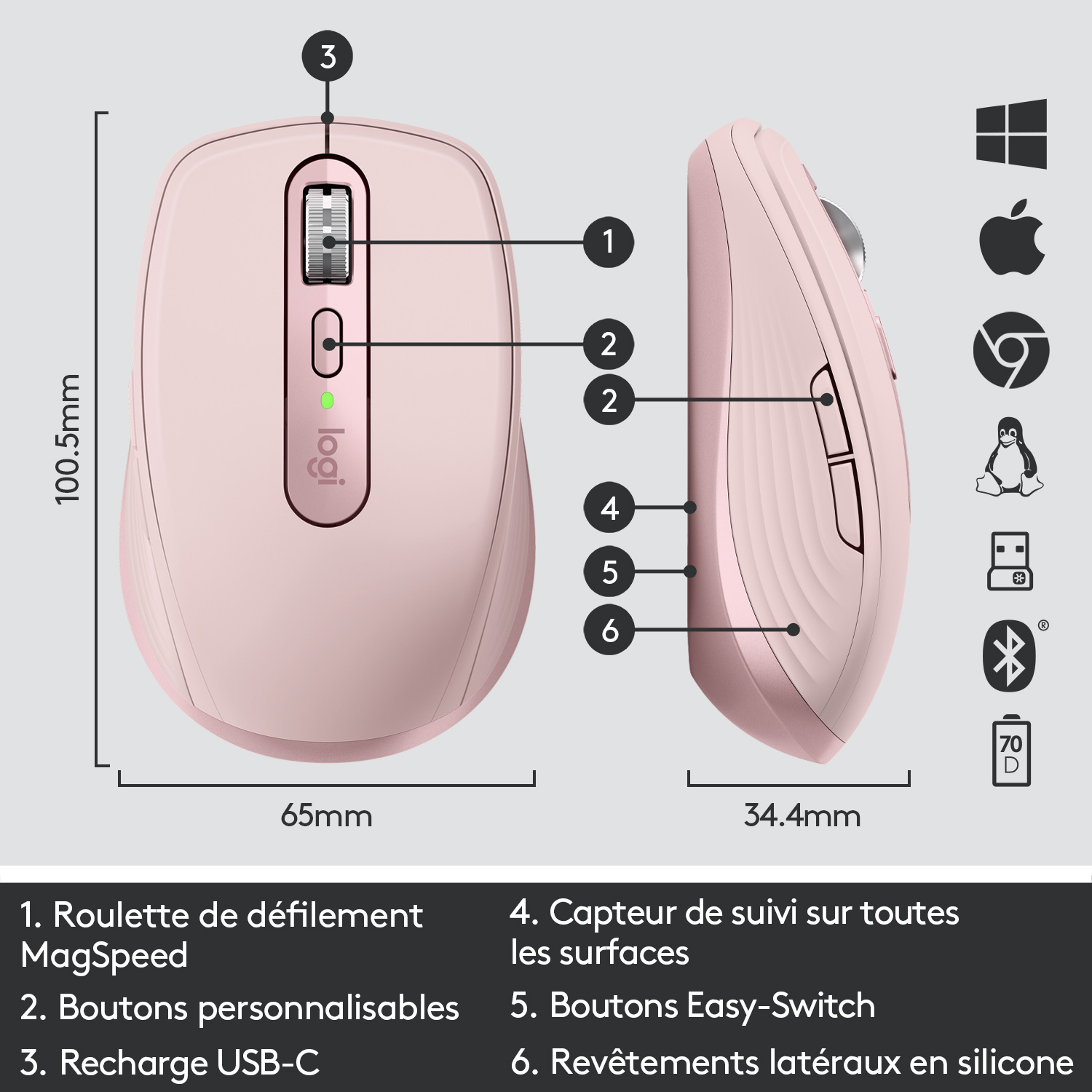 Voir la diapositive 6 : LOGITECH Souris MXANYWHERE3 RS - Rose