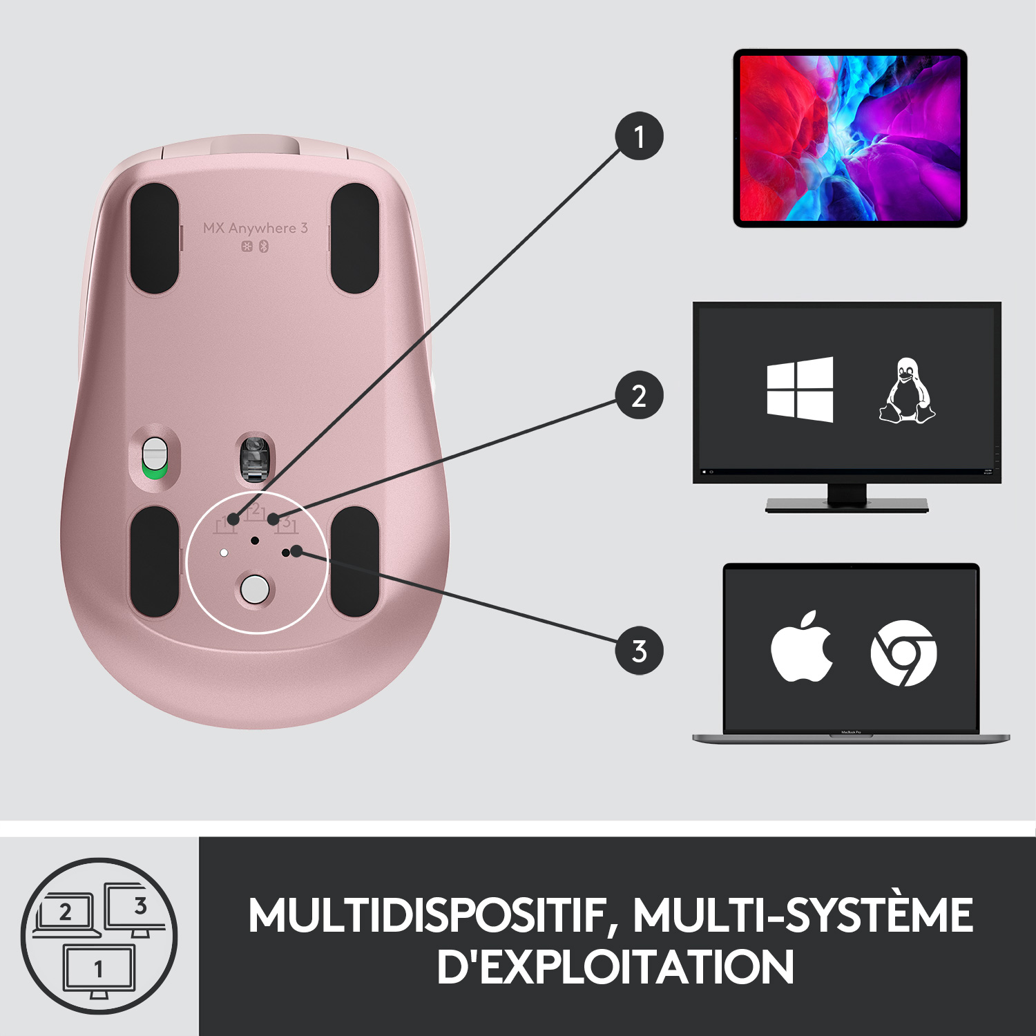 Voir la diapositive 7 : LOGITECH Souris MXANYWHERE3 RS - Rose