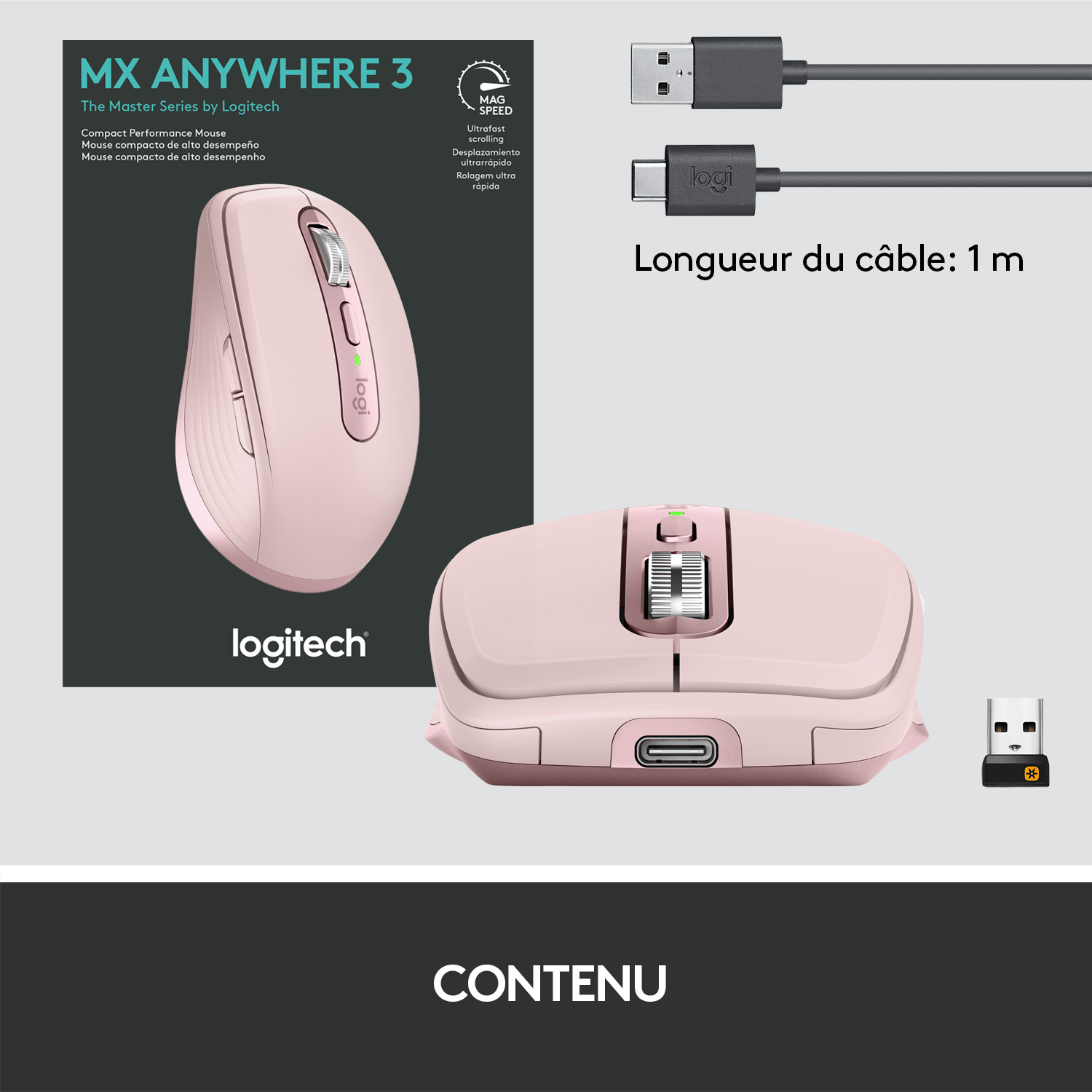 Voir la diapositive 9 : LOGITECH Souris MXANYWHERE3 RS - Rose