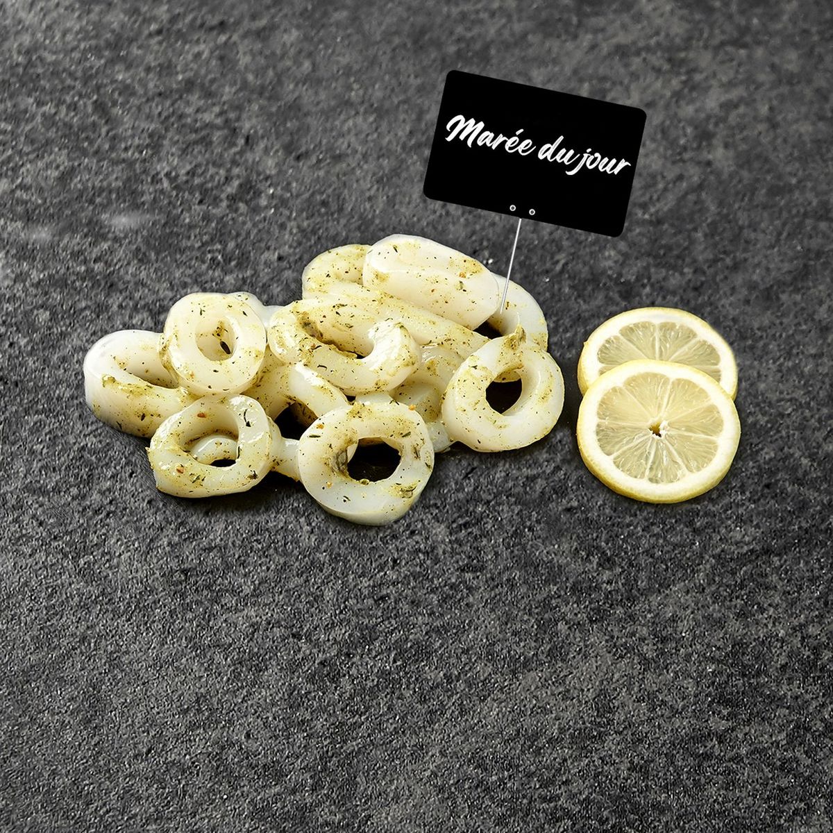 LA MARÉE DU JOUR Anneaux d'encornet décongelés marinés thym citron 250gr