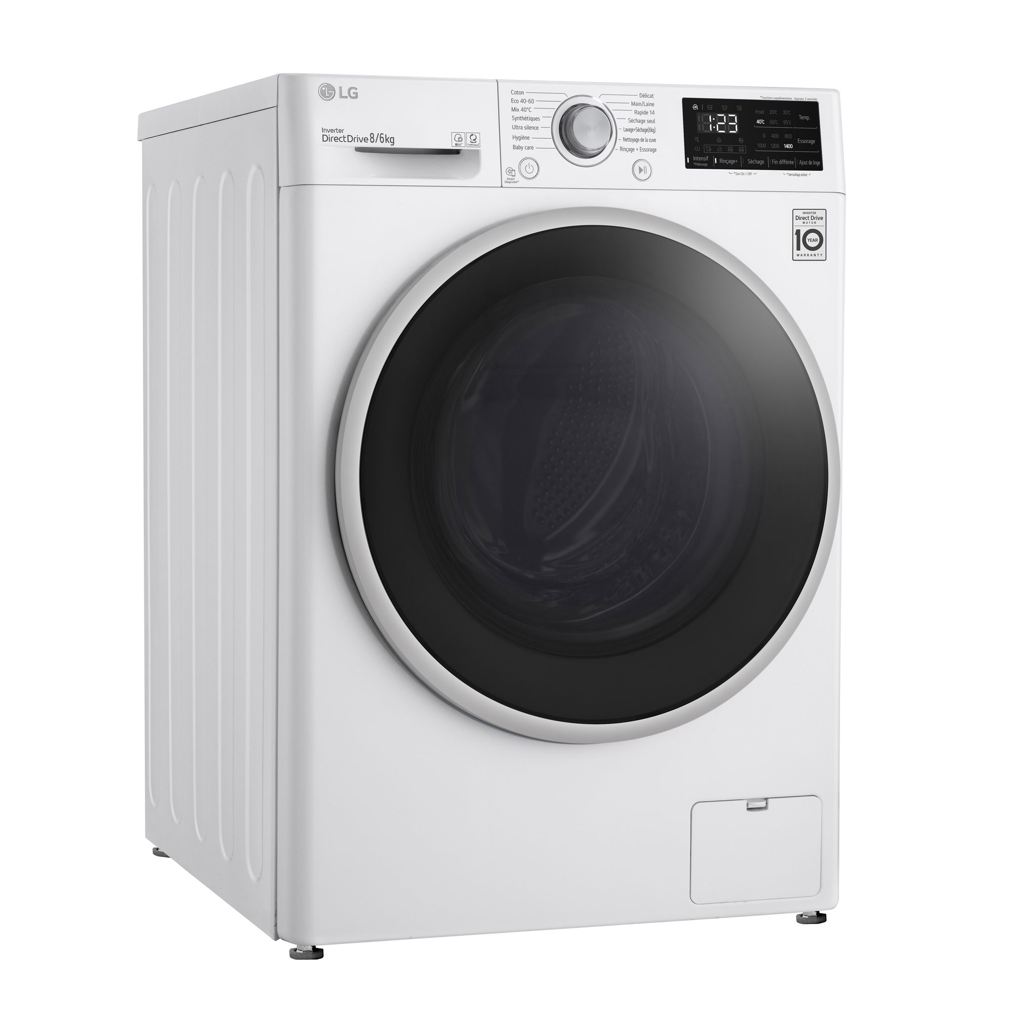 Voir la diapositive 2 : LG linge séchant hublot F864V37WR, 8 kg lavage, 6 kg séchage, 1400 T/min, E