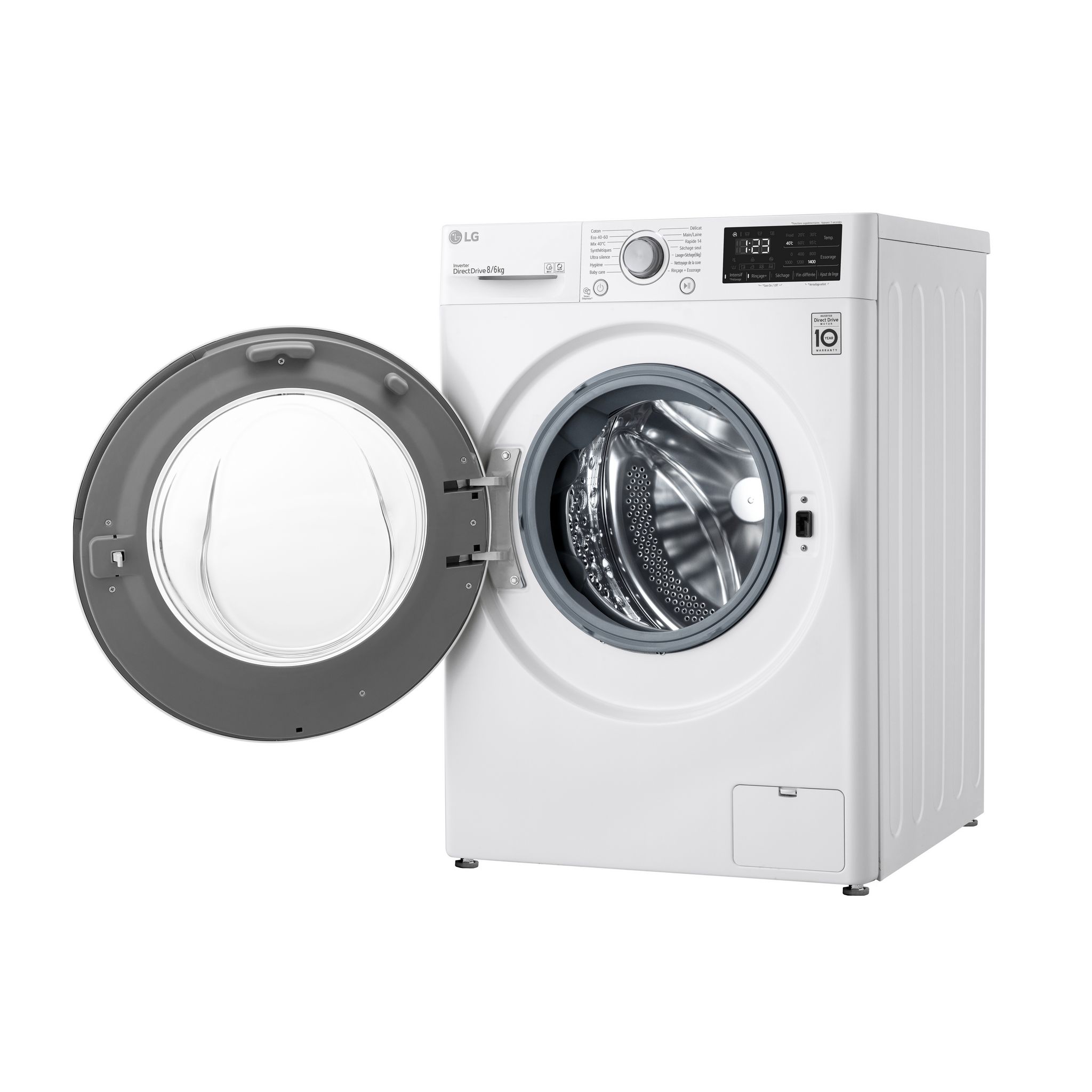 Voir la diapositive 5 : LG linge séchant hublot F864V37WR, 8 kg lavage, 6 kg séchage, 1400 T/min, E