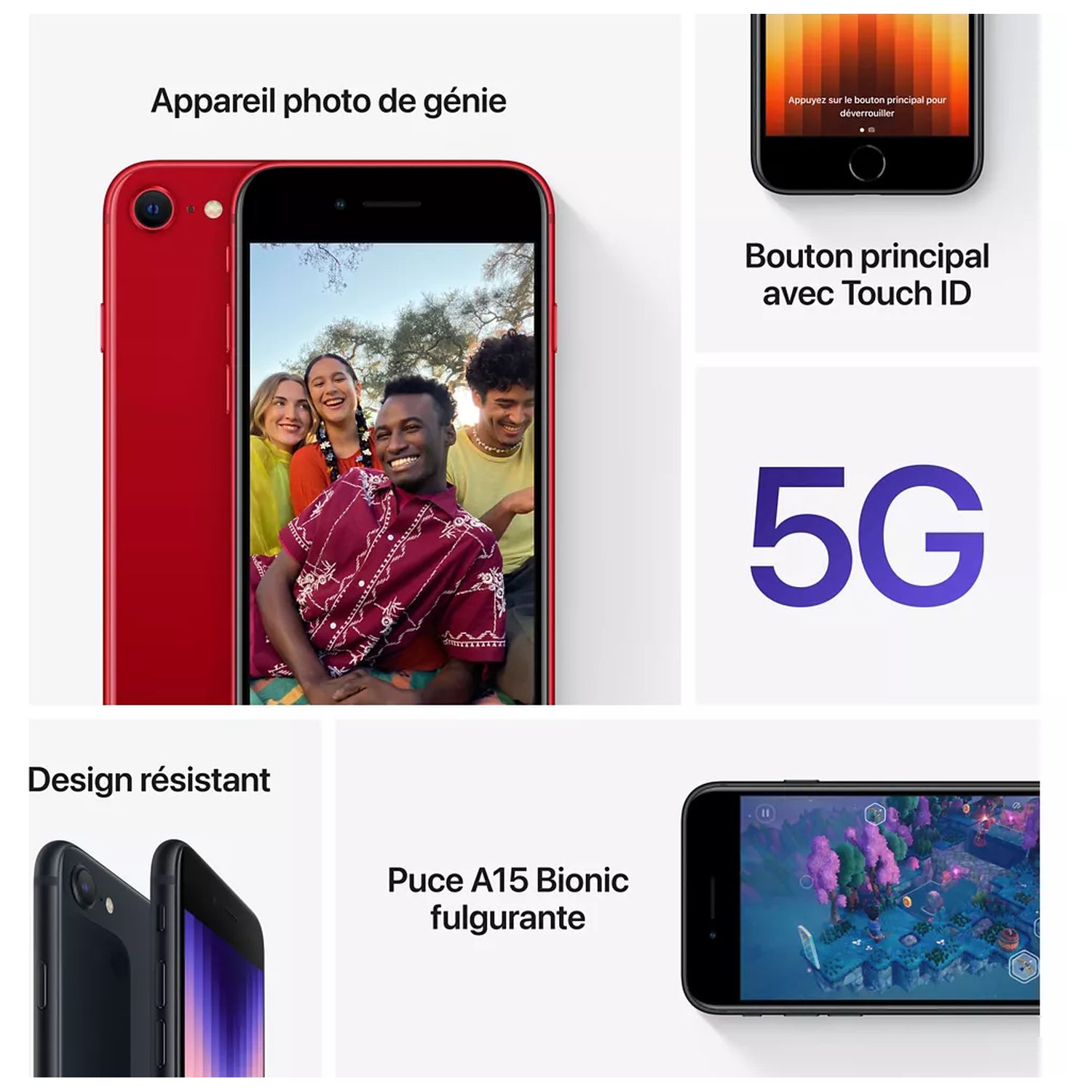 Voir la diapositive 3 : APPLE iPhone SE 2022 - 64GO - Lumière Stellaire