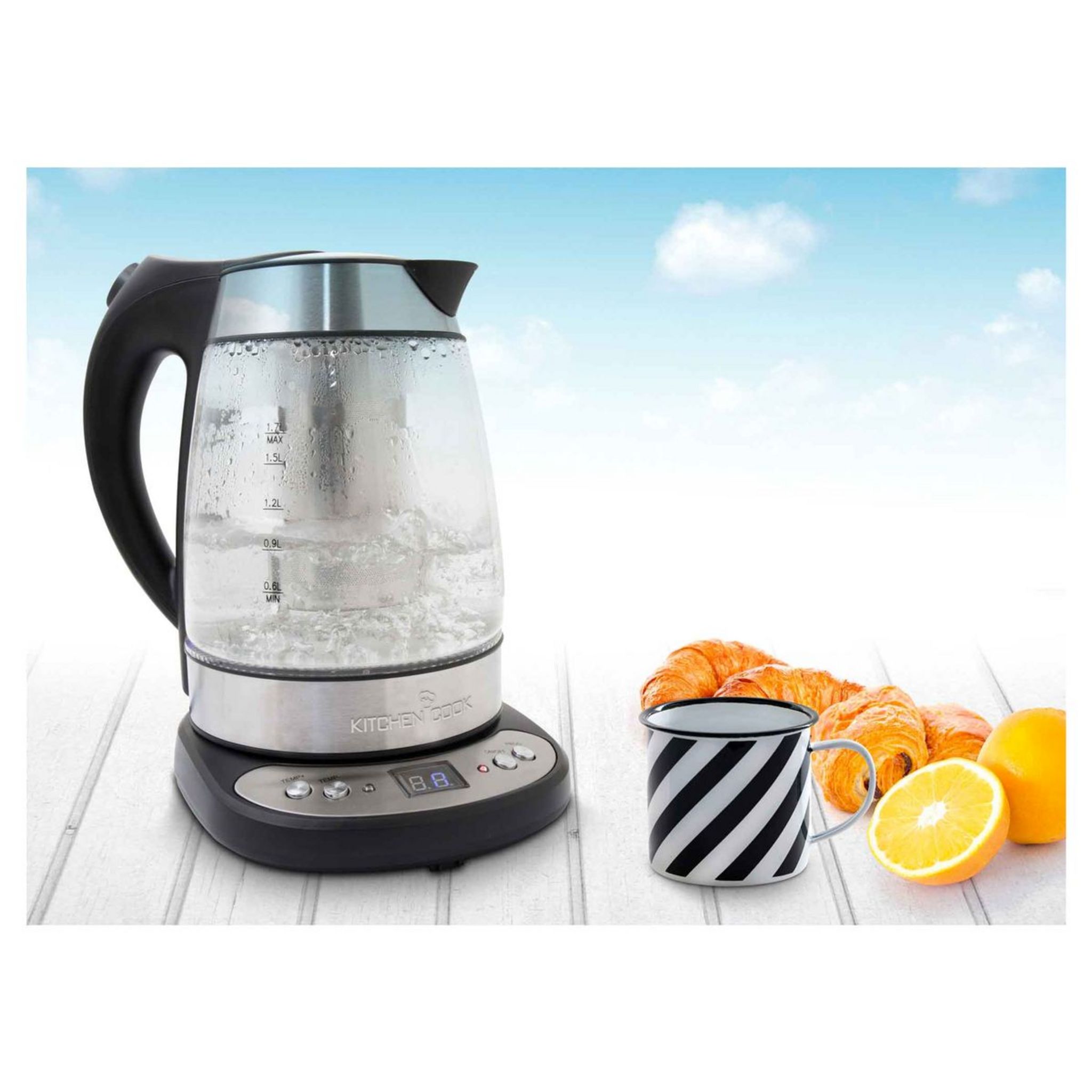 Voir la diapositive 2 : KITCHENCOOK Bouilloire électrique TEATIME température réglable - Verre
