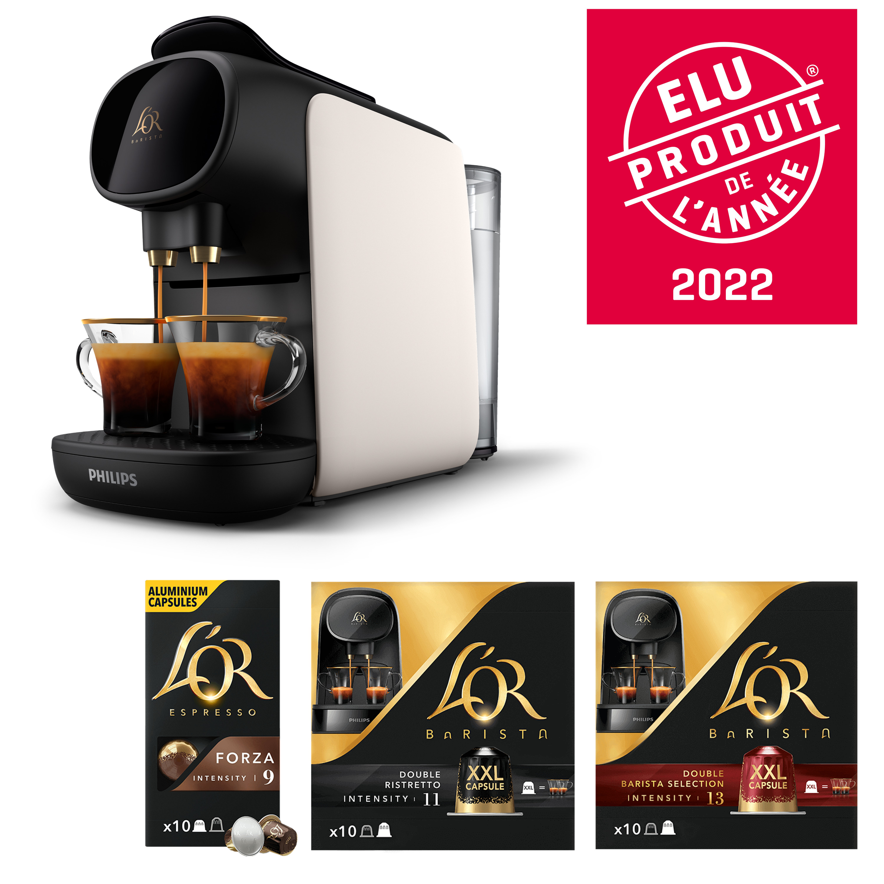 Voir la diapositive 2 : L'OR Cafetière à dosette L'Or Barista LM9012/03 - Blanche