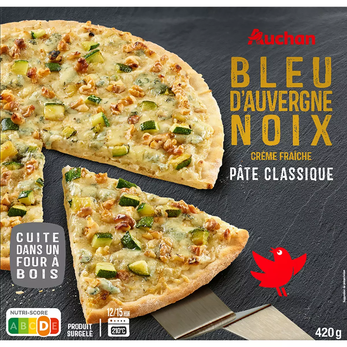 AUCHAN Pizza bleu d'Auvergne noix crème fraîche cuite dans un four à bois 420g