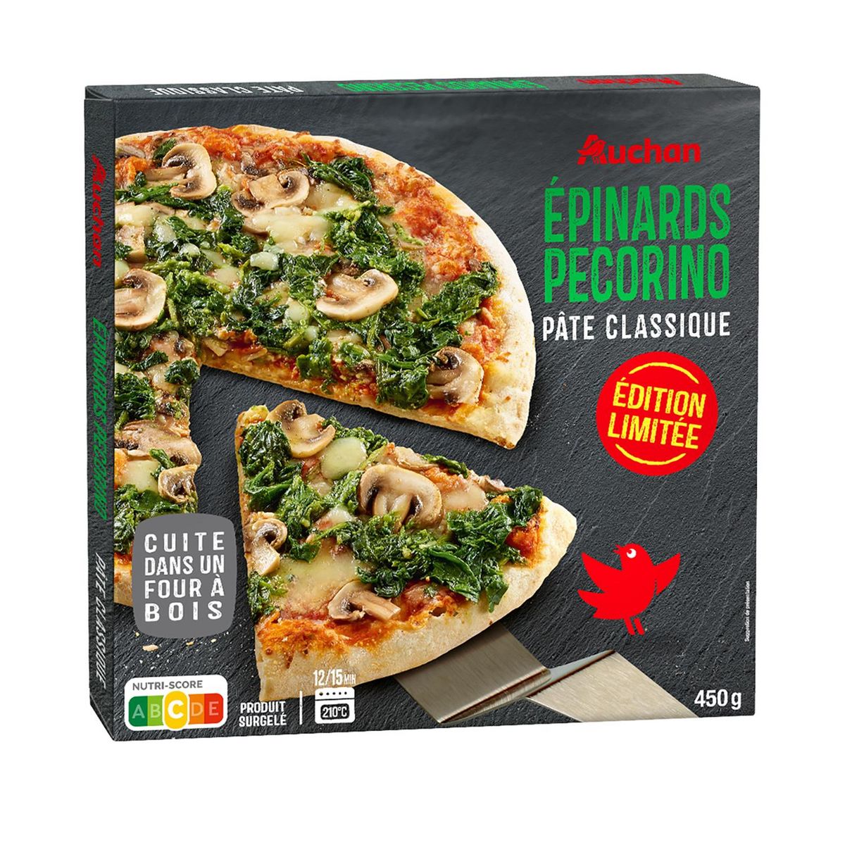 AUCHAN Pizza épinards pecorino 450g
